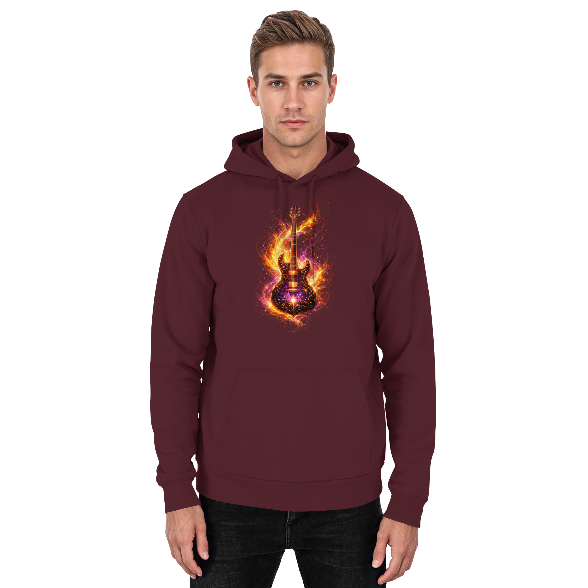 Basic Unisex Hoodie  -  Red Electric Guitar – Luminous Series | Premium Wear -