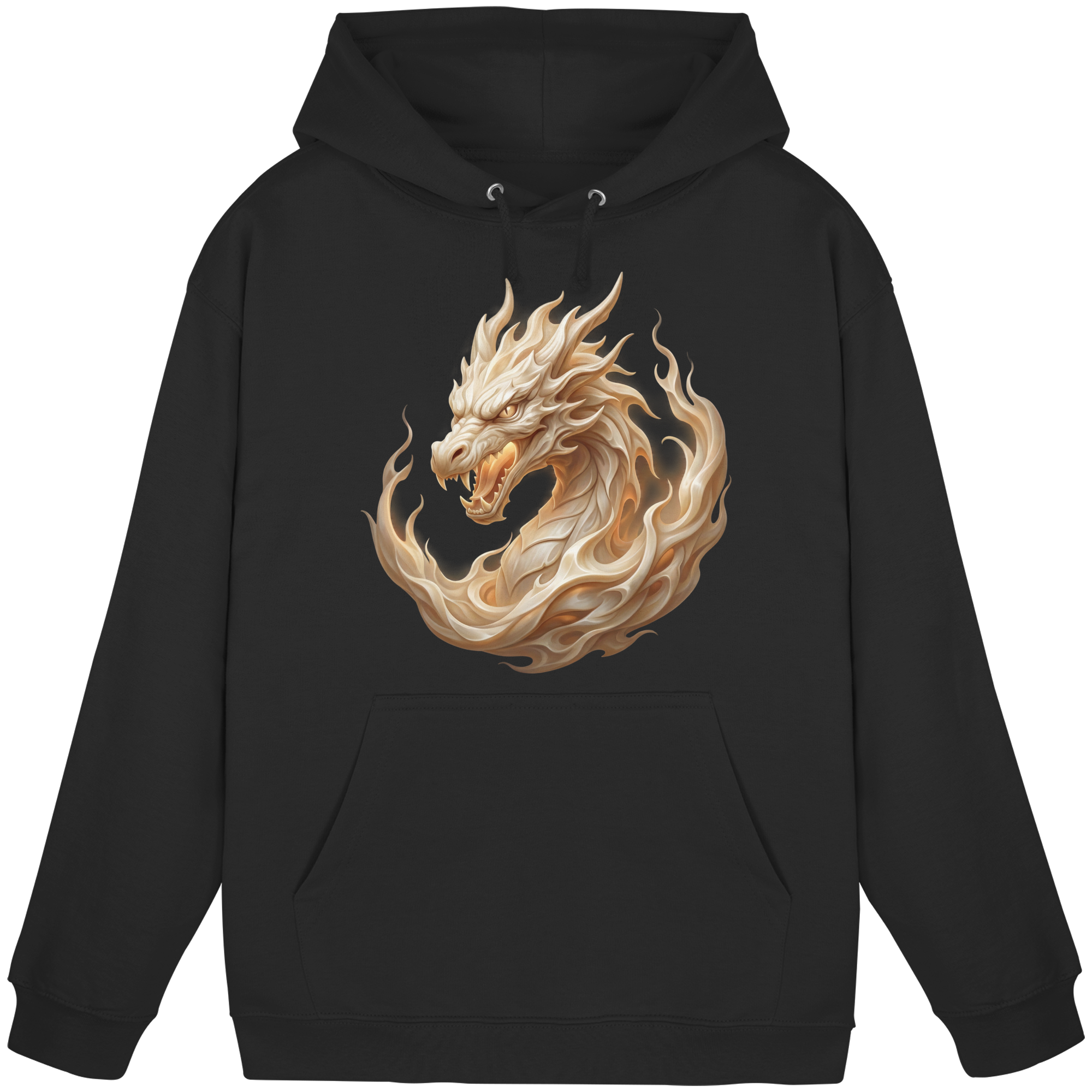 Basic Unisex Hoodie – Ivory Flame Dragon | Ivory Spirits Edition | Cinematic Horizons