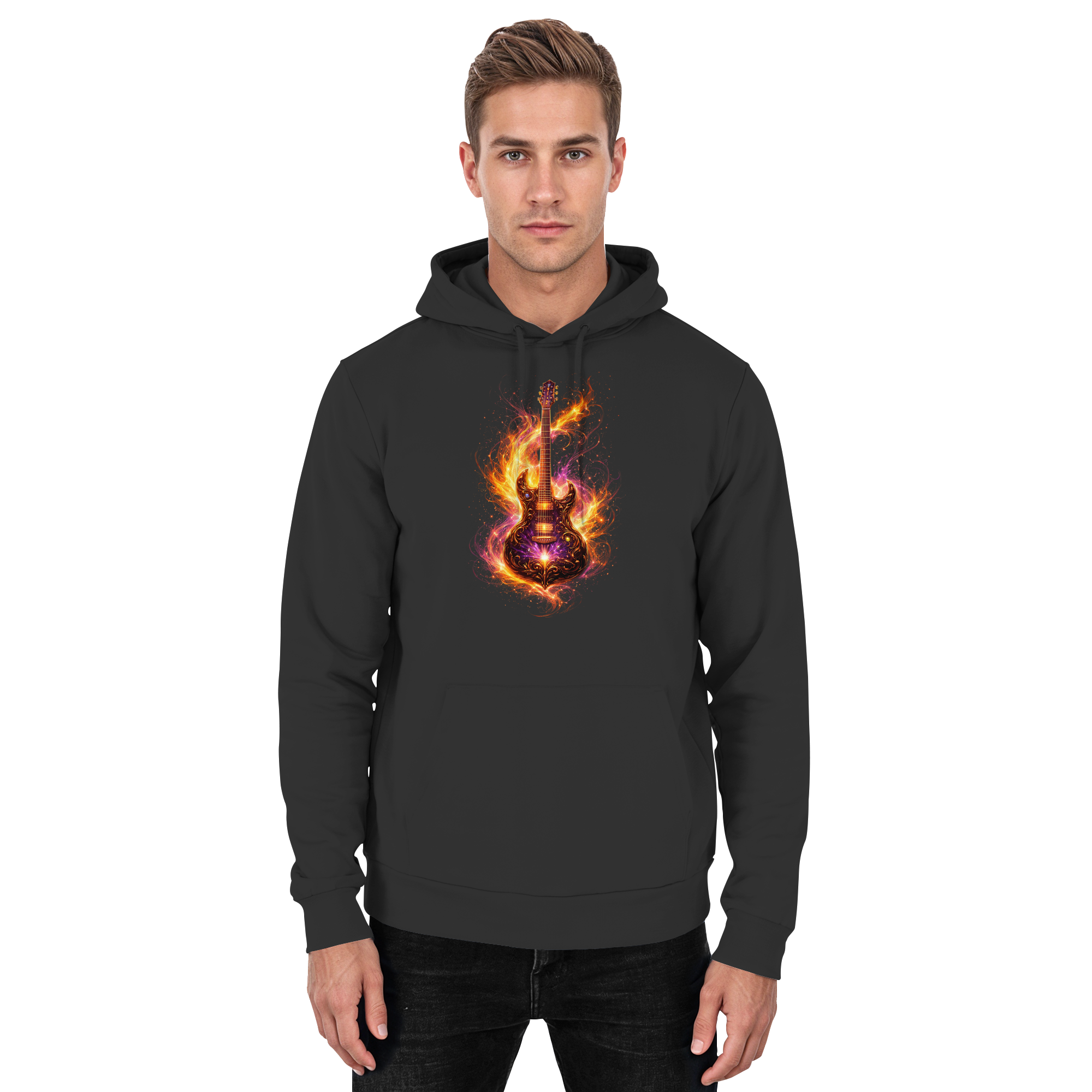 Basic Unisex Hoodie  -  Red Electric Guitar – Luminous Series | Premium Wear -