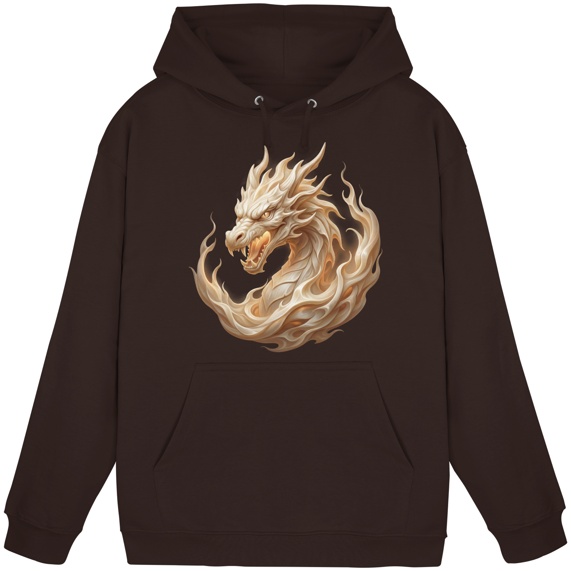 Basic Unisex Hoodie – Ivory Flame Dragon | Ivory Spirits Edition | Cinematic Horizons