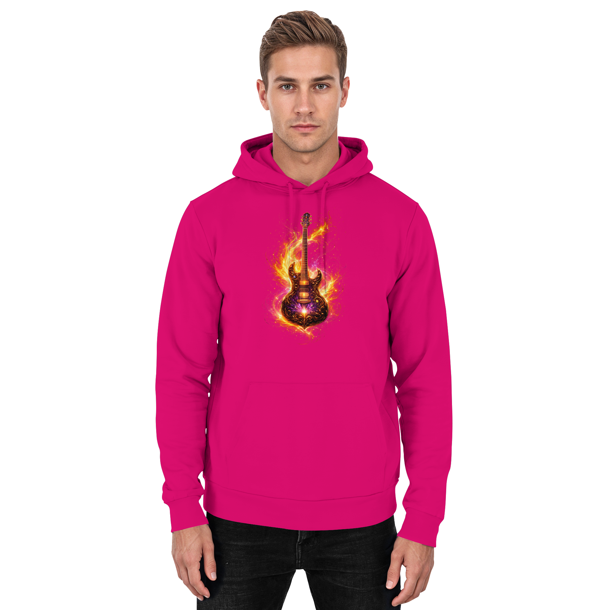 Basic Unisex Hoodie  -  Red Electric Guitar – Luminous Series | Premium Wear -