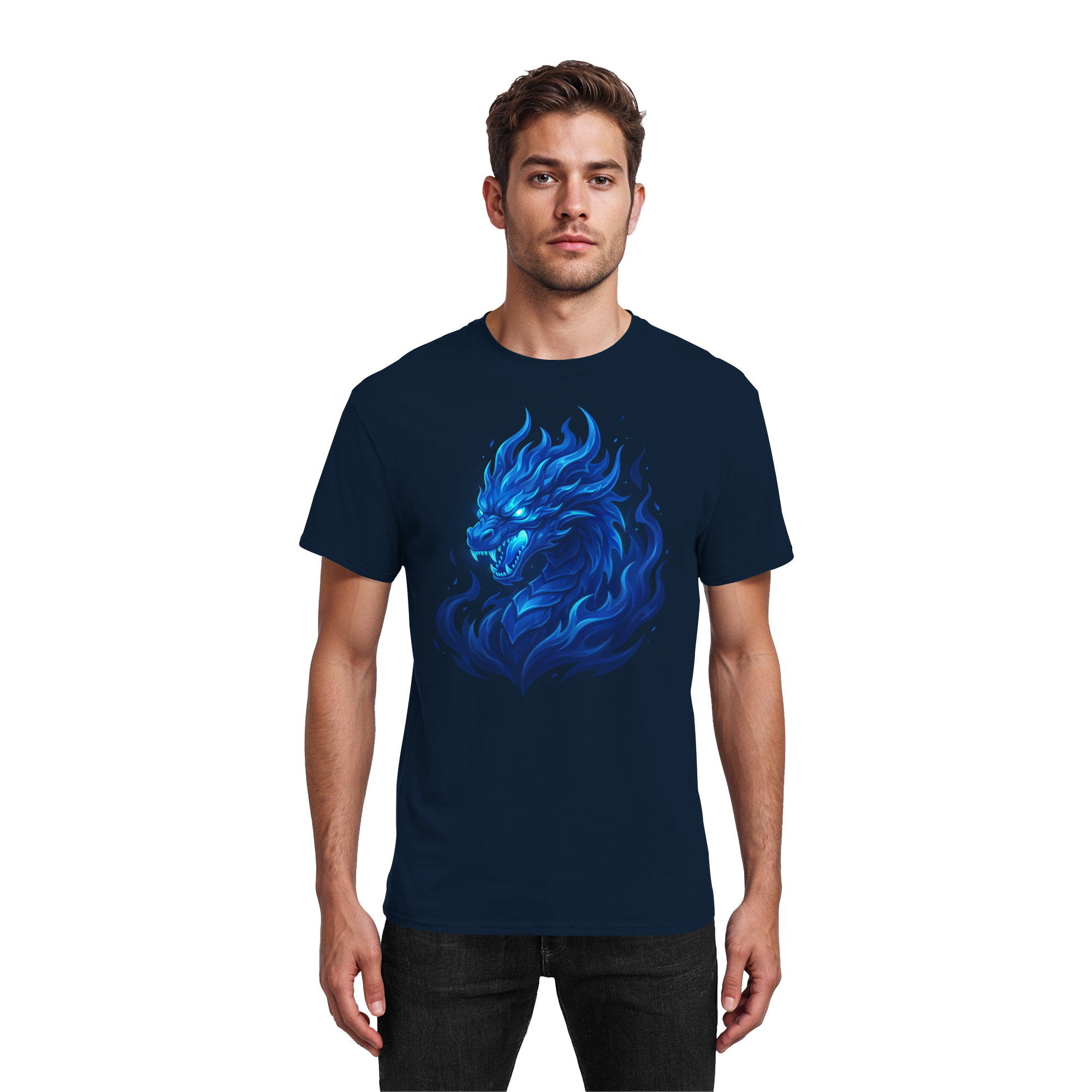 Unisex T-Shirt „Flamebound Dragons“ – Fantasy Drachenmotiv – Hochwertiger Baumwolle – Geschenk für Drachenfans | Cinematic Horizons