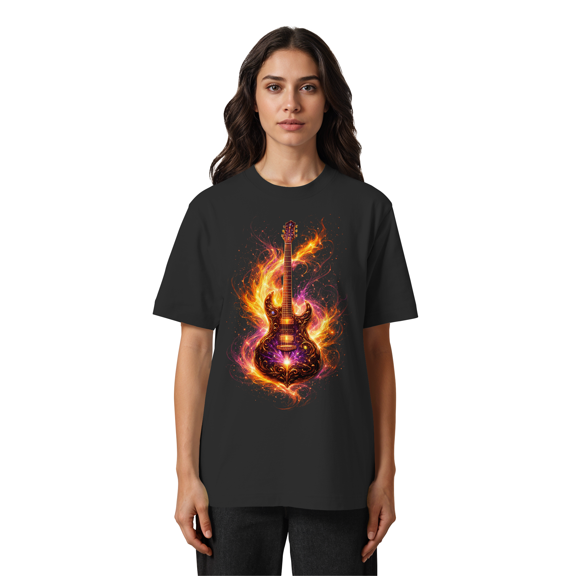 Heavy Oversized Organic Shirt  -  Red Electric Guitar – Luminous Series | Premium Wear -