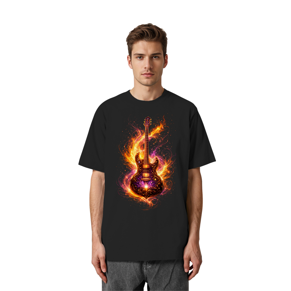 Heavy Oversized Organic Shirt  -  Red Electric Guitar – Luminous Series | Premium Wear -