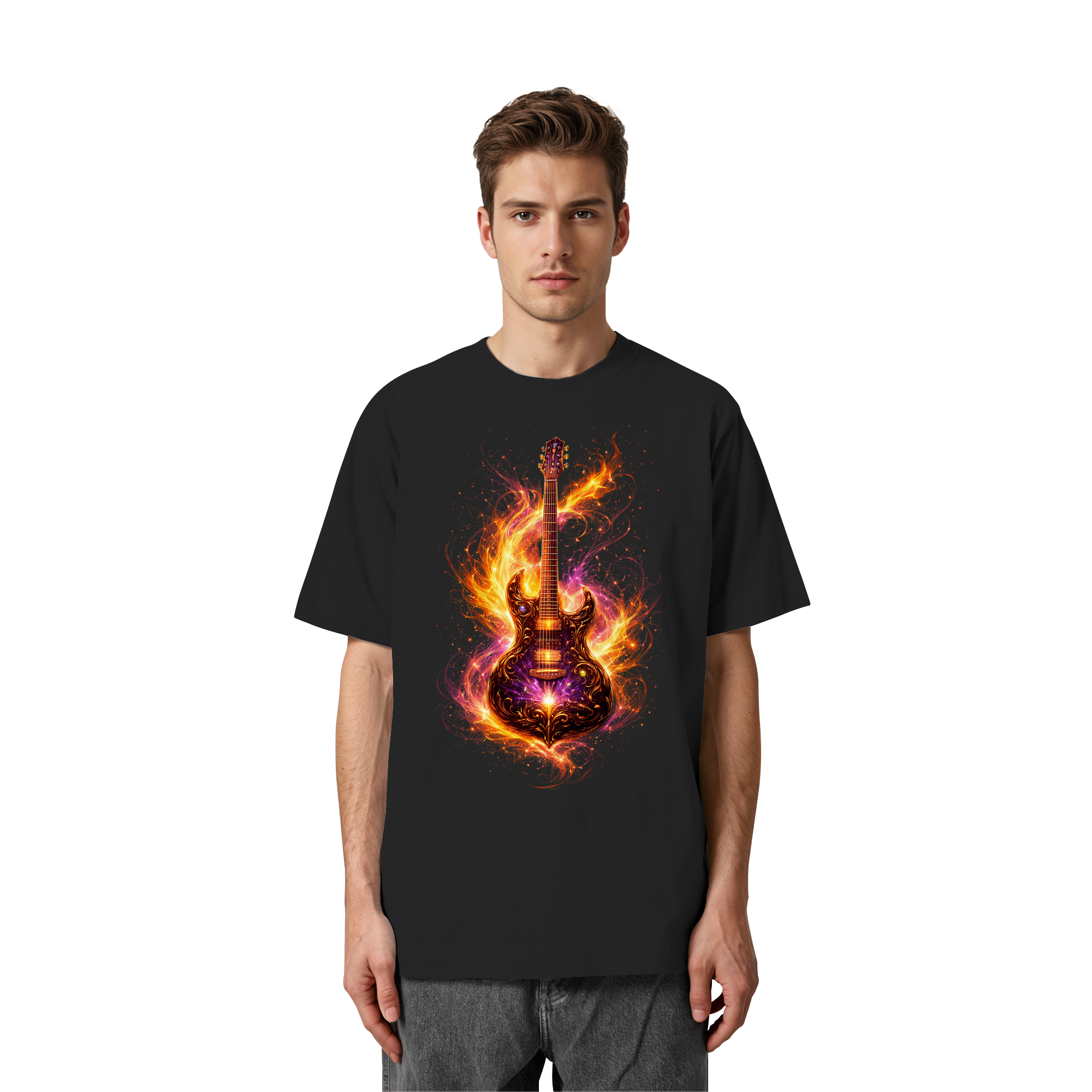 Heavy Oversized Organic Shirt  -  Red Electric Guitar – Luminous Series | Premium Wear -