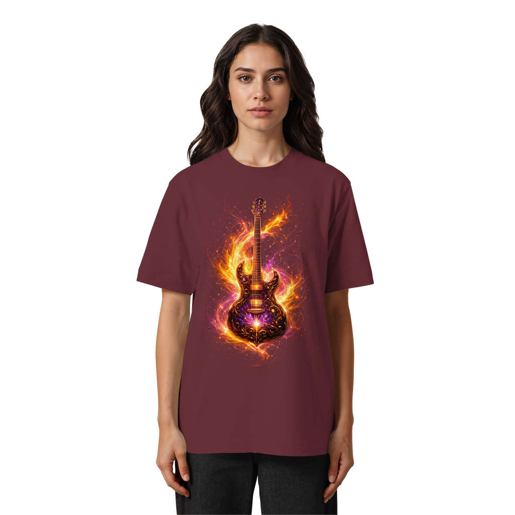 Heavy Oversized Organic Shirt  -  Red Electric Guitar – Luminous Series | Premium Wear -