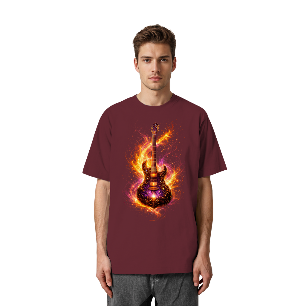 Heavy Oversized Organic Shirt  -  Red Electric Guitar – Luminous Series | Premium Wear -