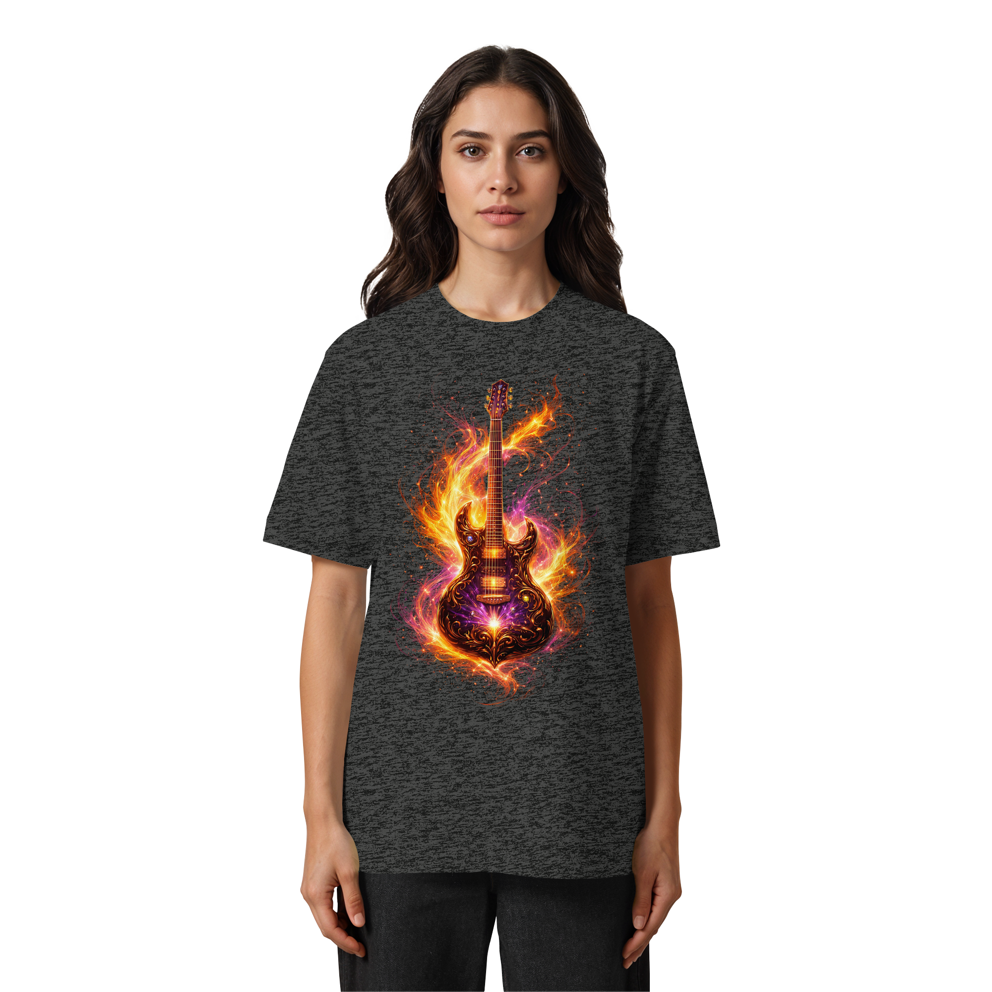 Heavy Oversized Organic Shirt  -  Red Electric Guitar – Luminous Series | Premium Wear -