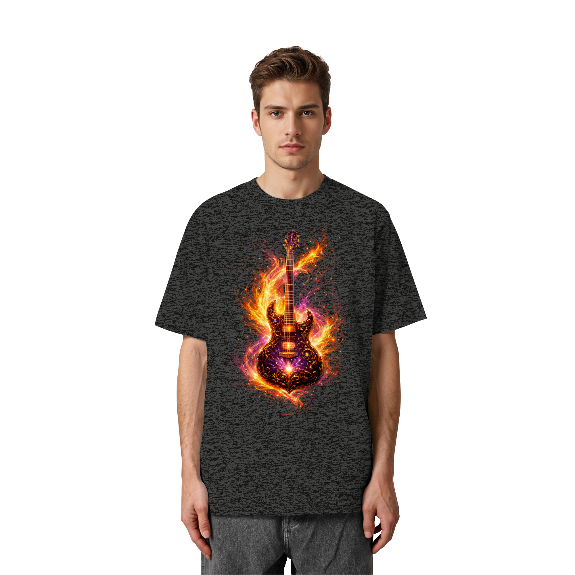 Heavy Oversized Organic Shirt  -  Red Electric Guitar – Luminous Series | Premium Wear -