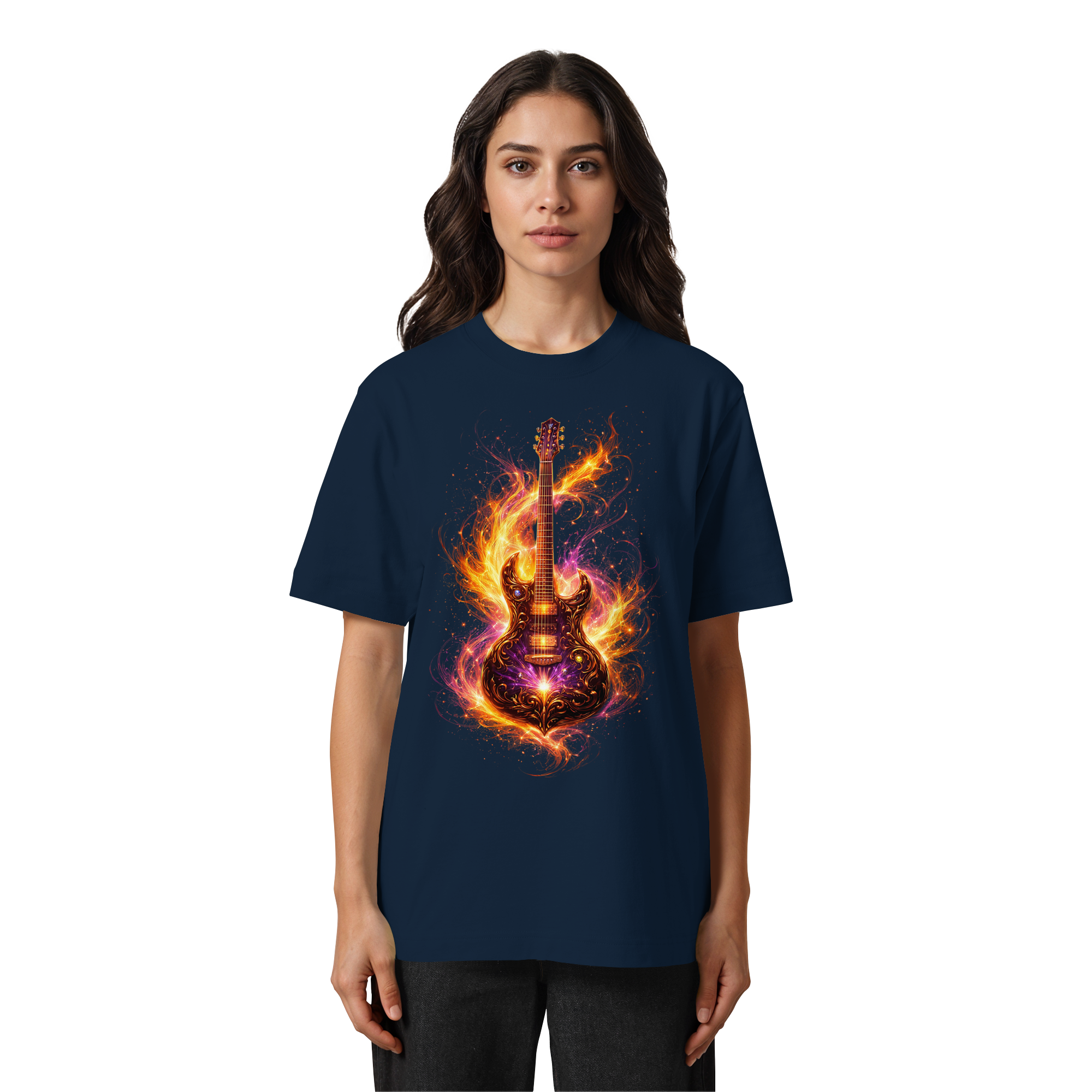 Heavy Oversized Organic Shirt  -  Red Electric Guitar – Luminous Series | Premium Wear -