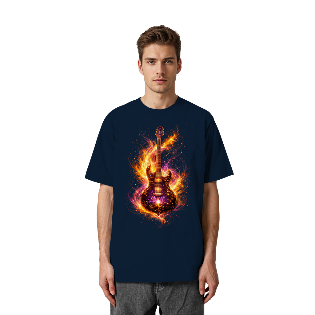 Heavy Oversized Organic Shirt  -  Red Electric Guitar – Luminous Series | Premium Wear -