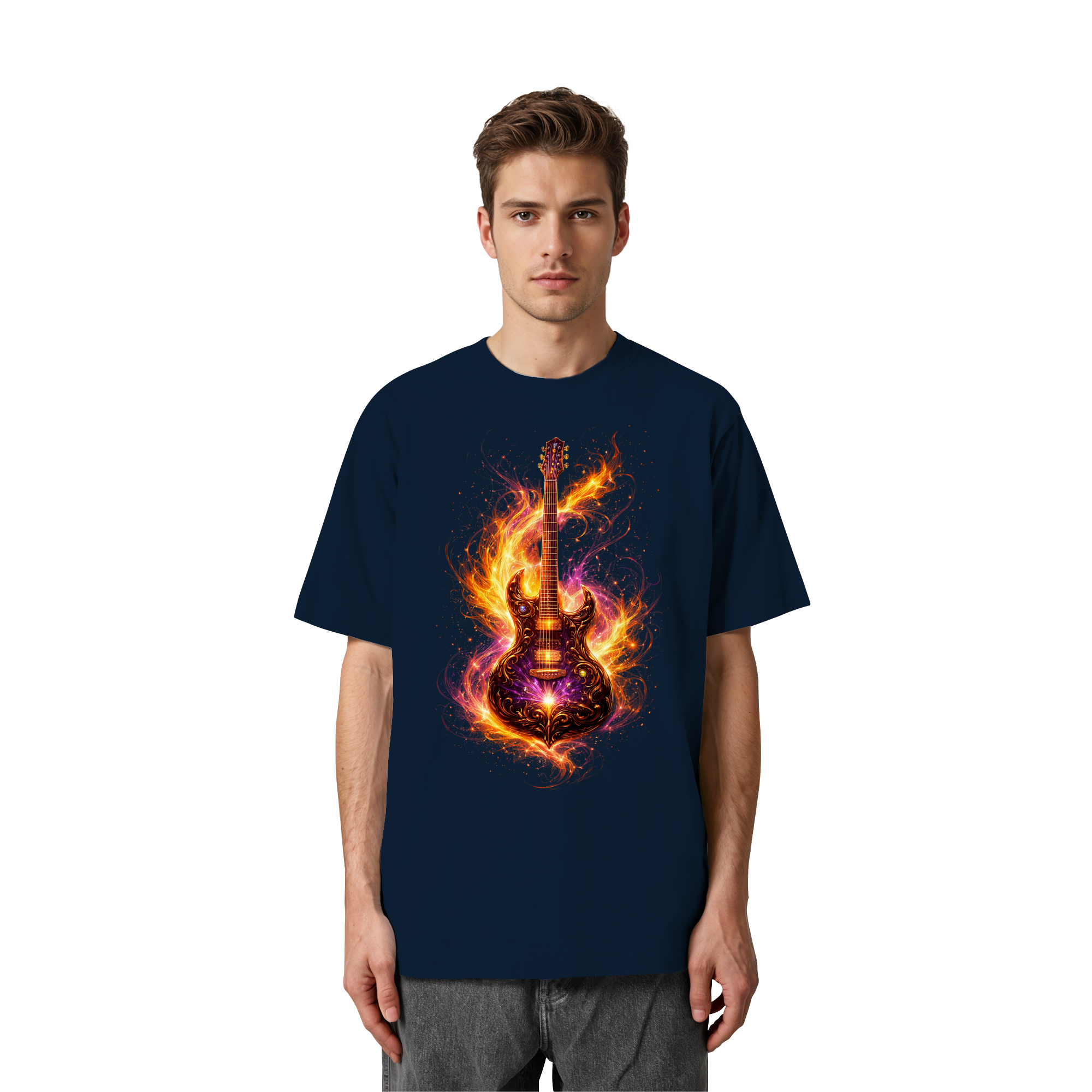 Heavy Oversized Organic Shirt  -  Red Electric Guitar – Luminous Series | Premium Wear -