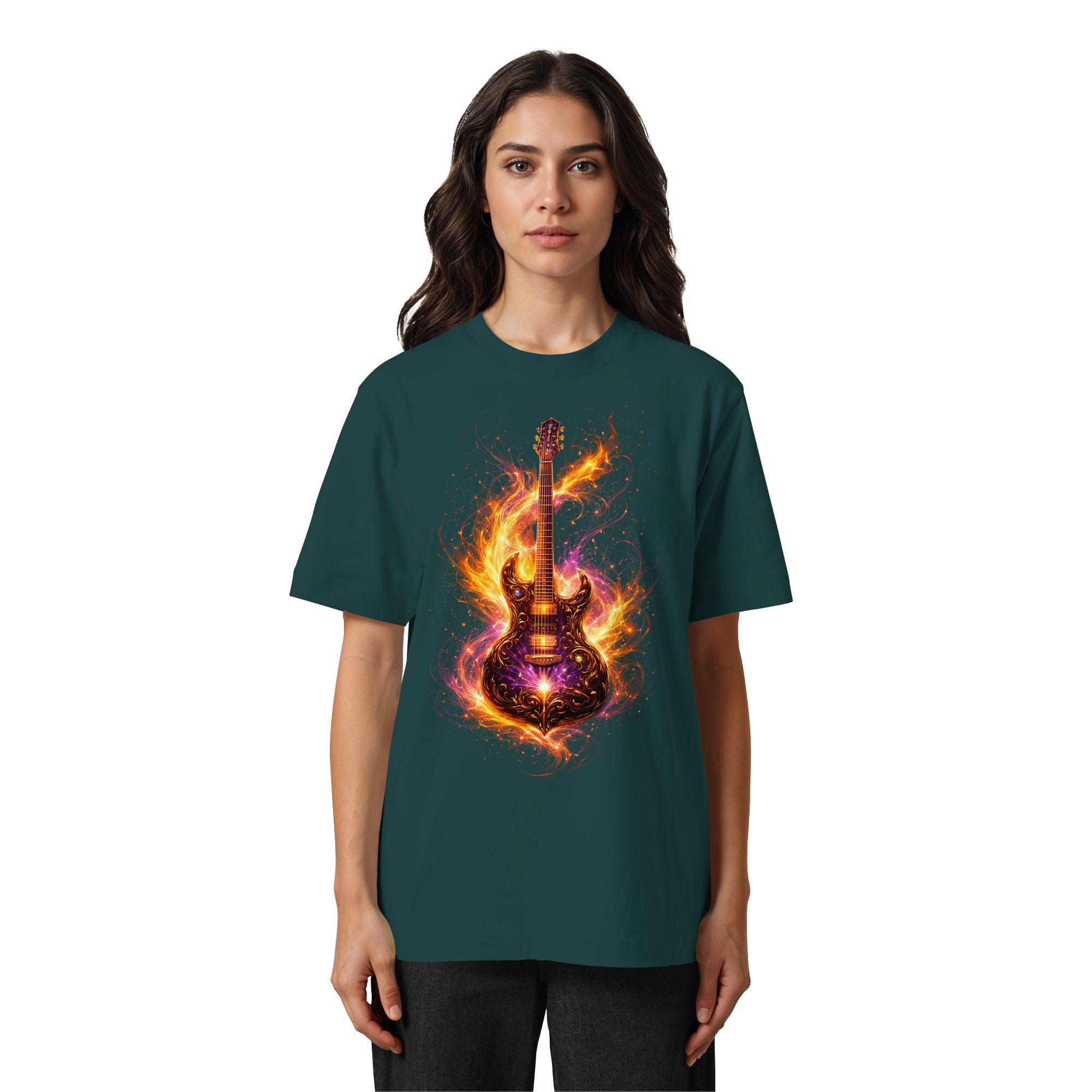 Heavy Oversized Organic Shirt  -  Red Electric Guitar – Luminous Series | Premium Wear -