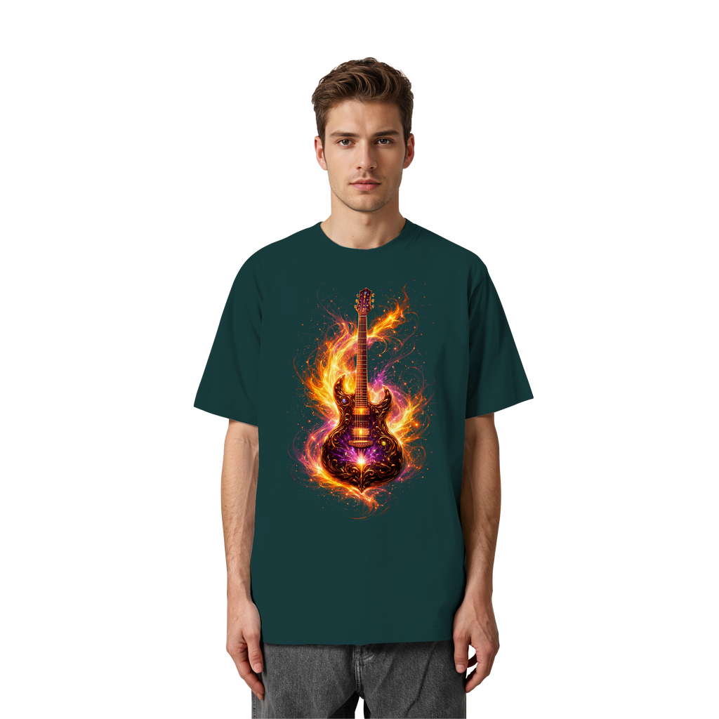 Heavy Oversized Organic Shirt  -  Red Electric Guitar – Luminous Series | Premium Wear -