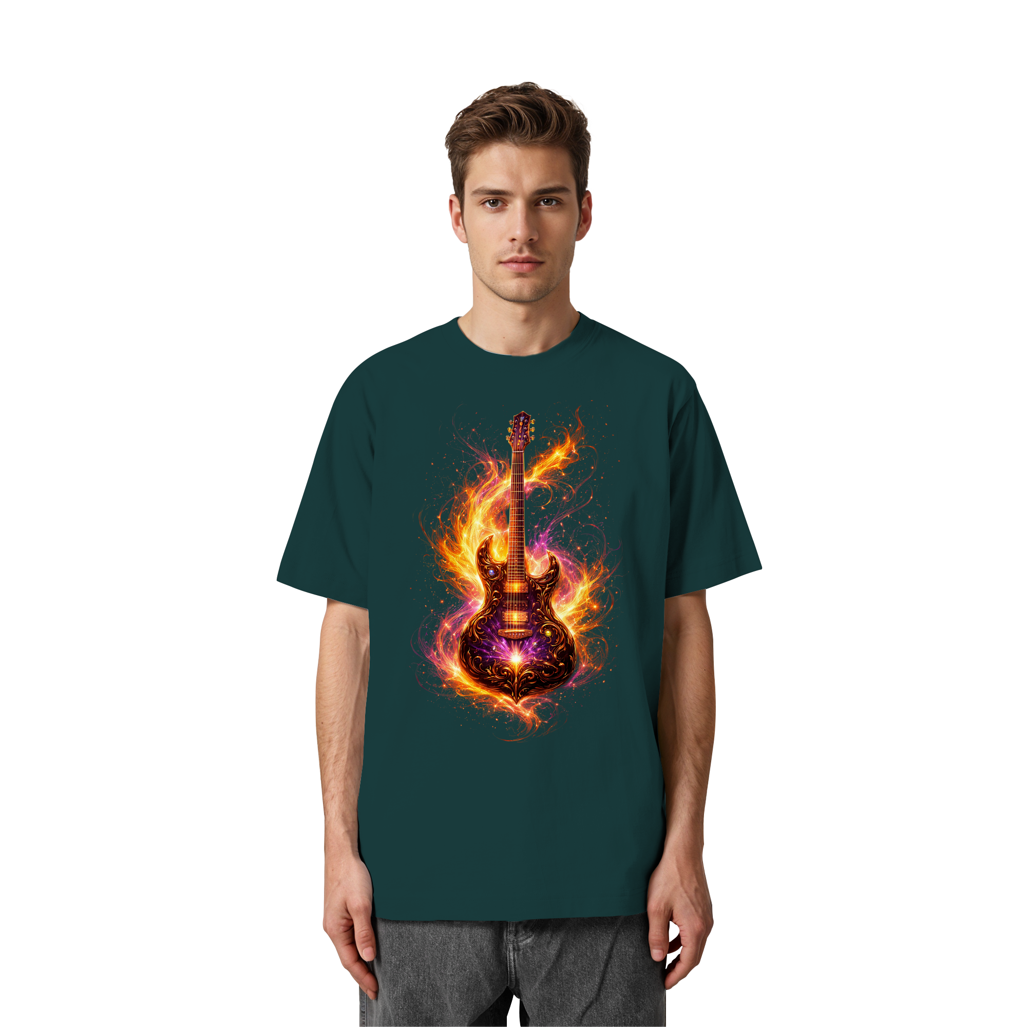 Heavy Oversized Organic Shirt  -  Red Electric Guitar – Luminous Series | Premium Wear -