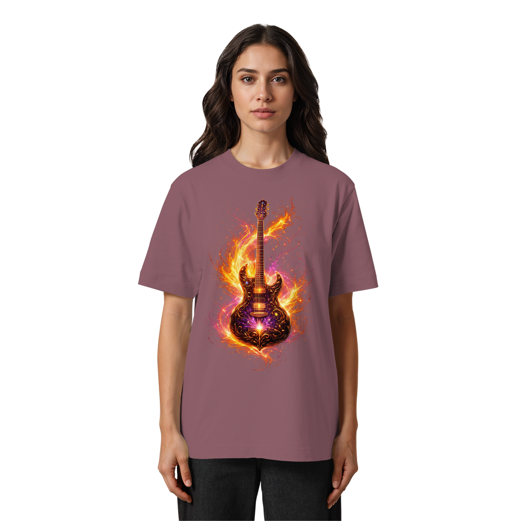 Heavy Oversized Organic Shirt  -  Red Electric Guitar – Luminous Series | Premium Wear -