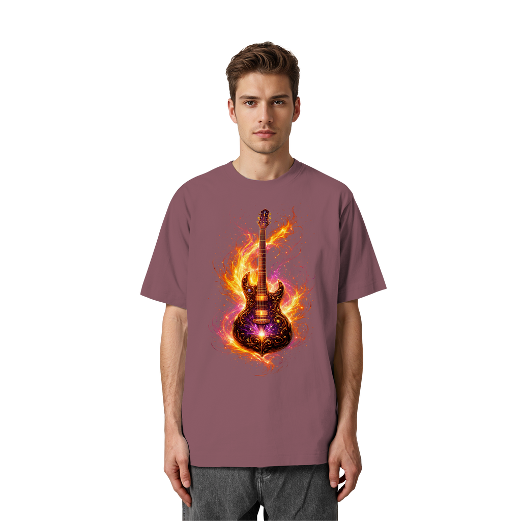 Heavy Oversized Organic Shirt  -  Red Electric Guitar – Luminous Series | Premium Wear -