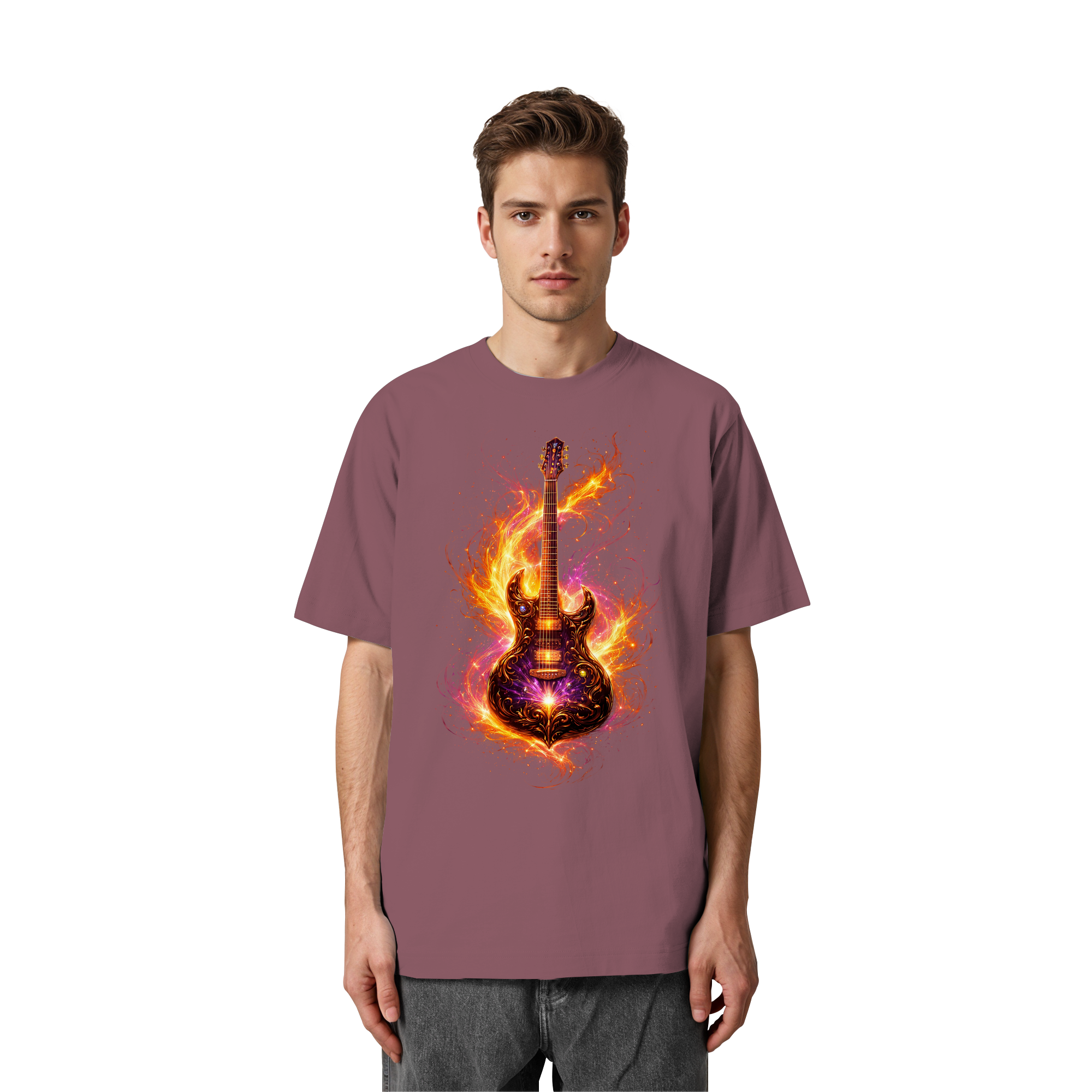 Heavy Oversized Organic Shirt  -  Red Electric Guitar – Luminous Series | Premium Wear -