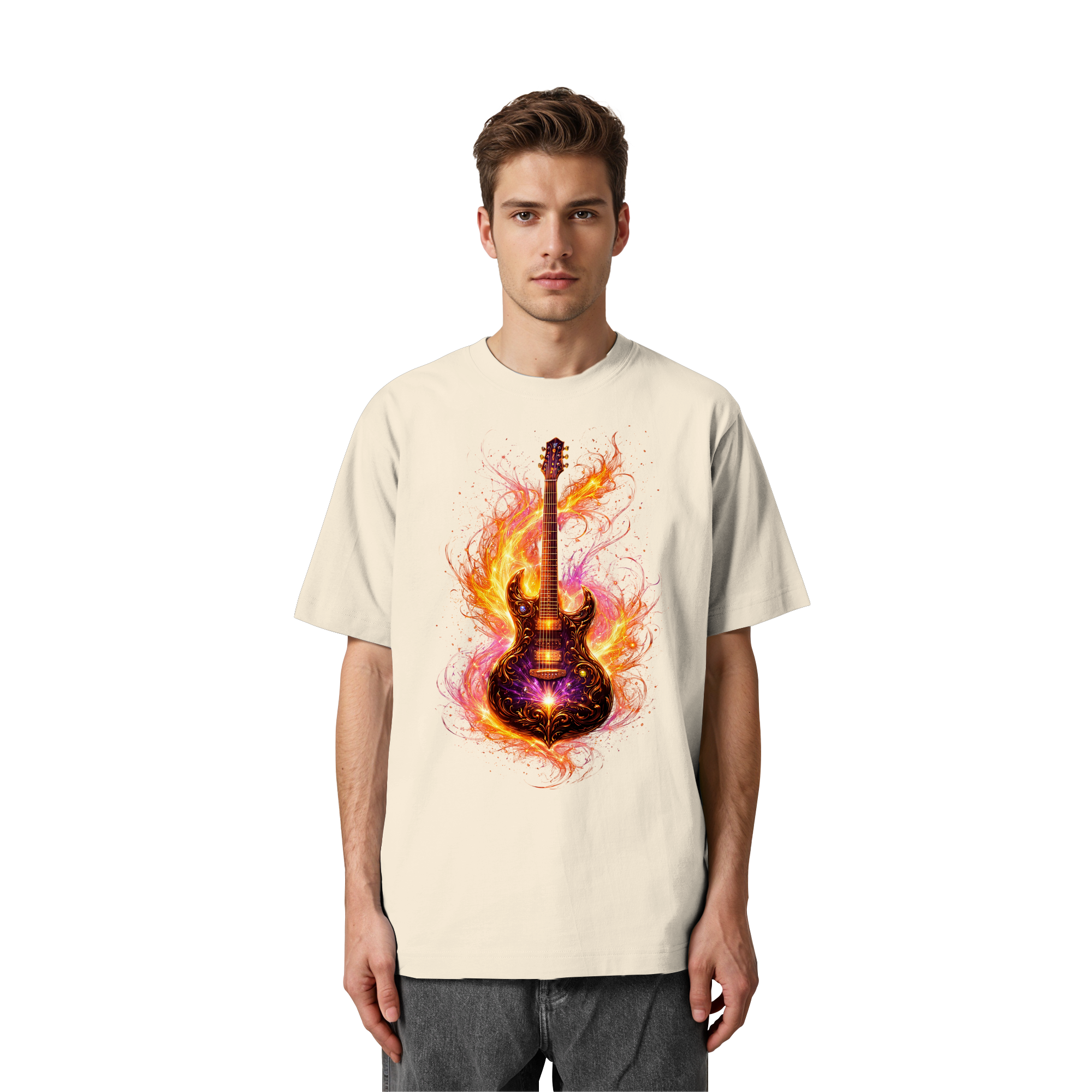 Heavy Oversized Organic Shirt  -  Red Electric Guitar – Luminous Series | Premium Wear -