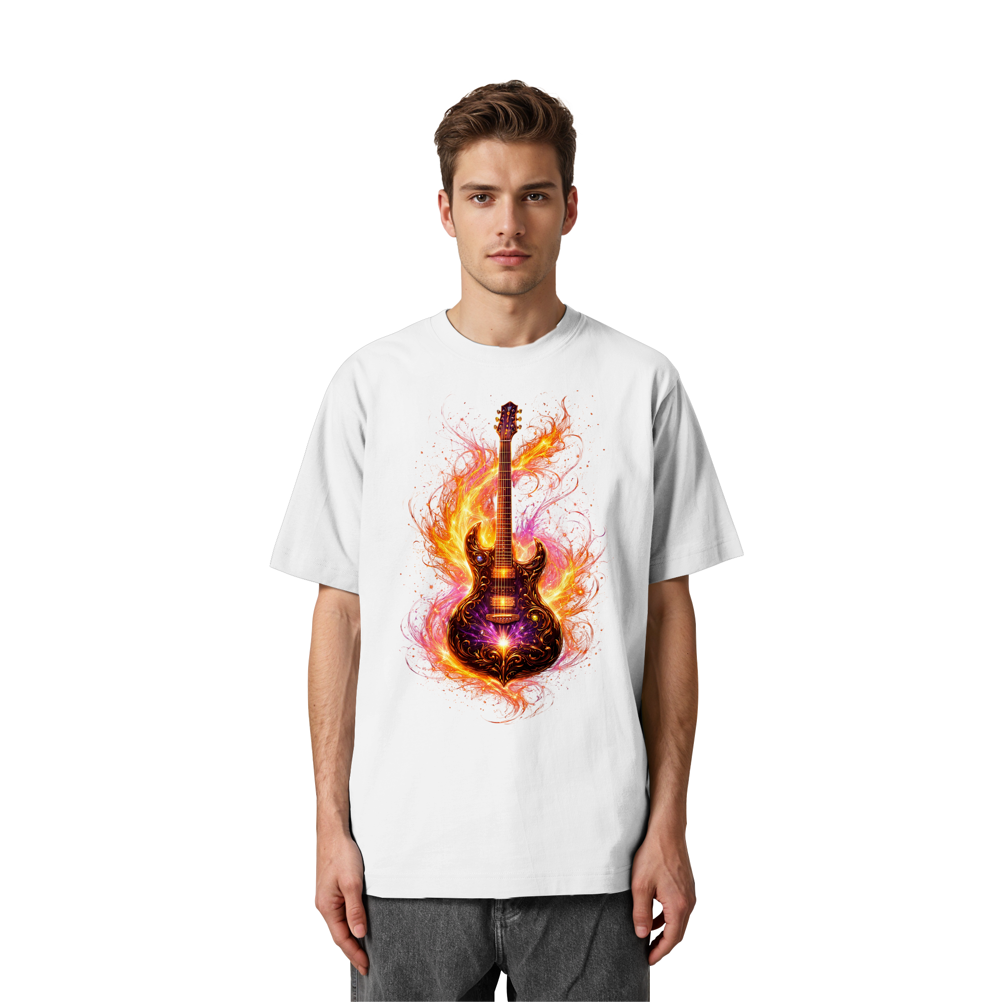 Heavy Oversized Organic Shirt  -  Red Electric Guitar – Luminous Series | Premium Wear -