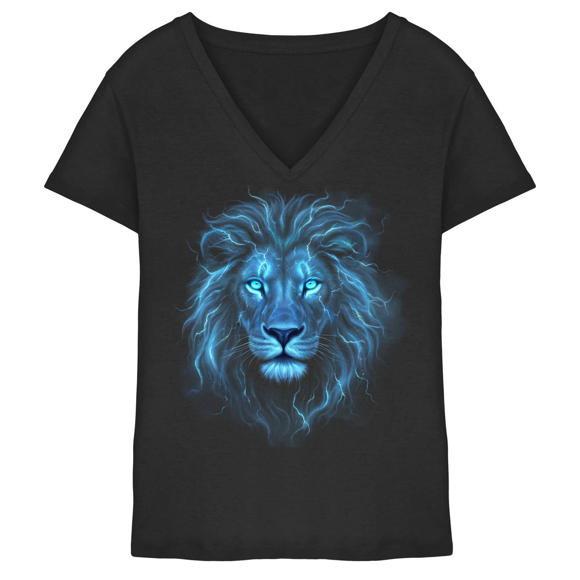 V-Neck T-Shirt „Blue Electric Lion“ - Ladies V-Neck Shirt