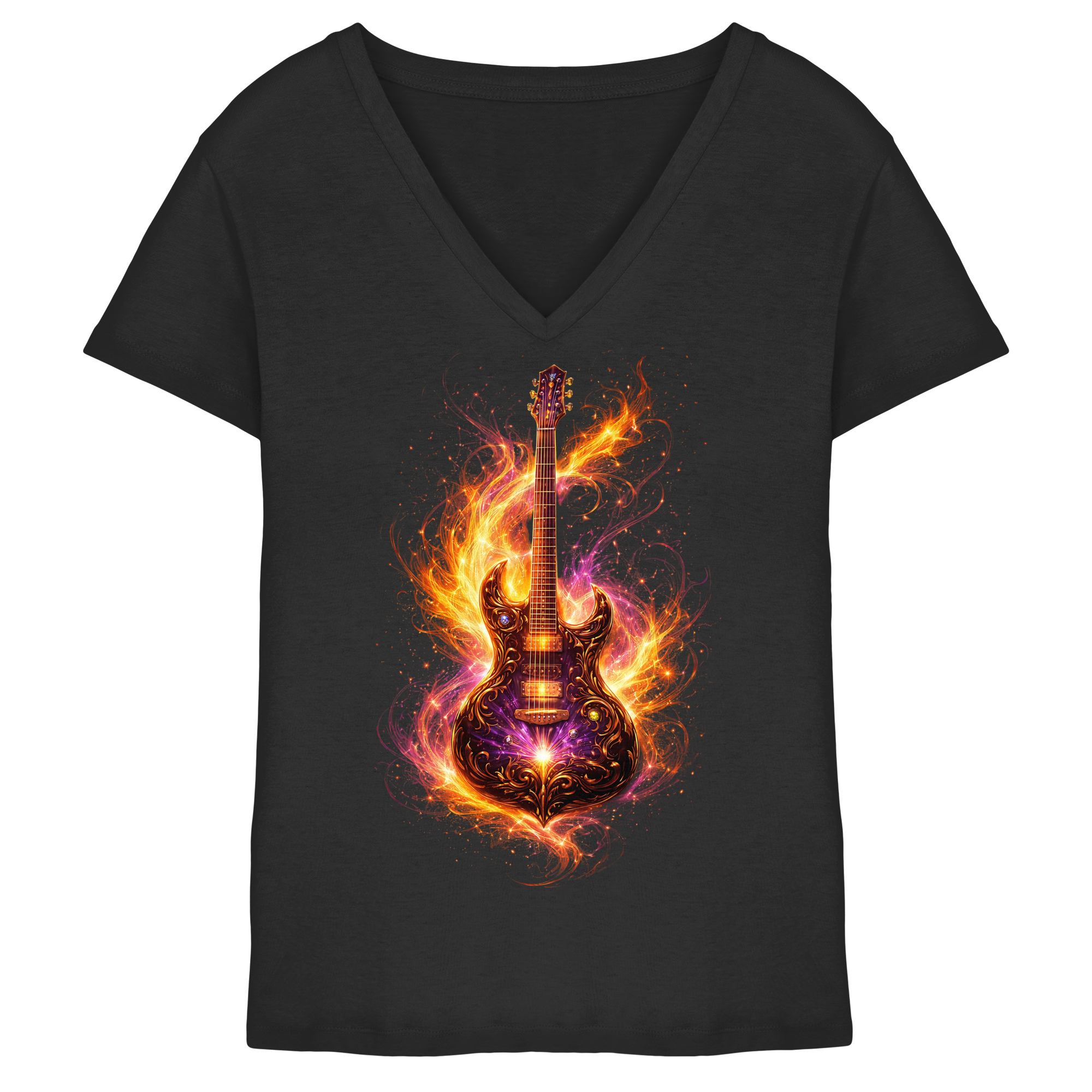 Premium Wear - Ladies V-Neck Shirt  -  Red Electric Guitar – Luminous Series |