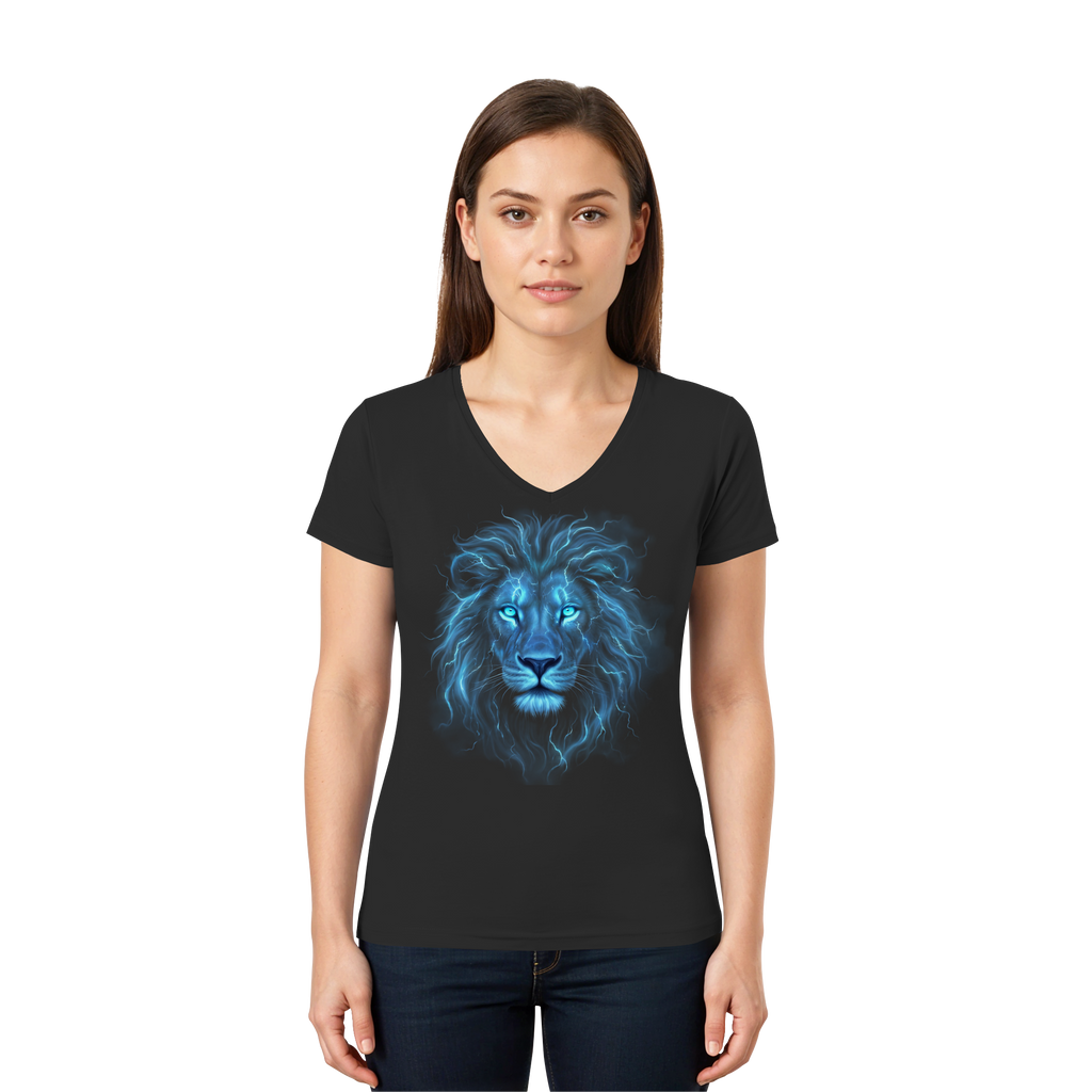V-Neck T-Shirt „Blue Electric Lion“ - Ladies V-Neck Shirt