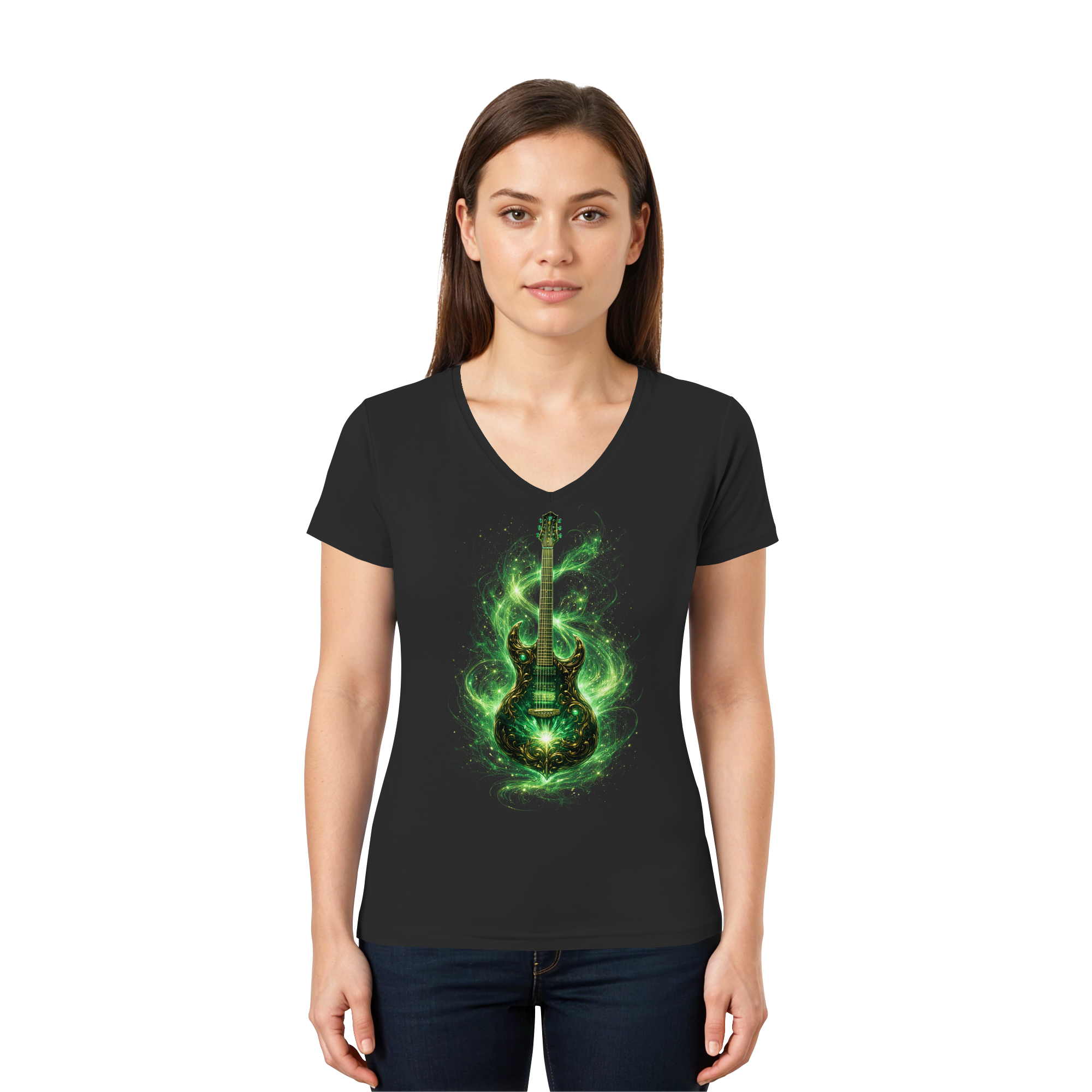 Kollektion: Green Electric Guitar – Luminous Series - Ladies V-Neck Shirt