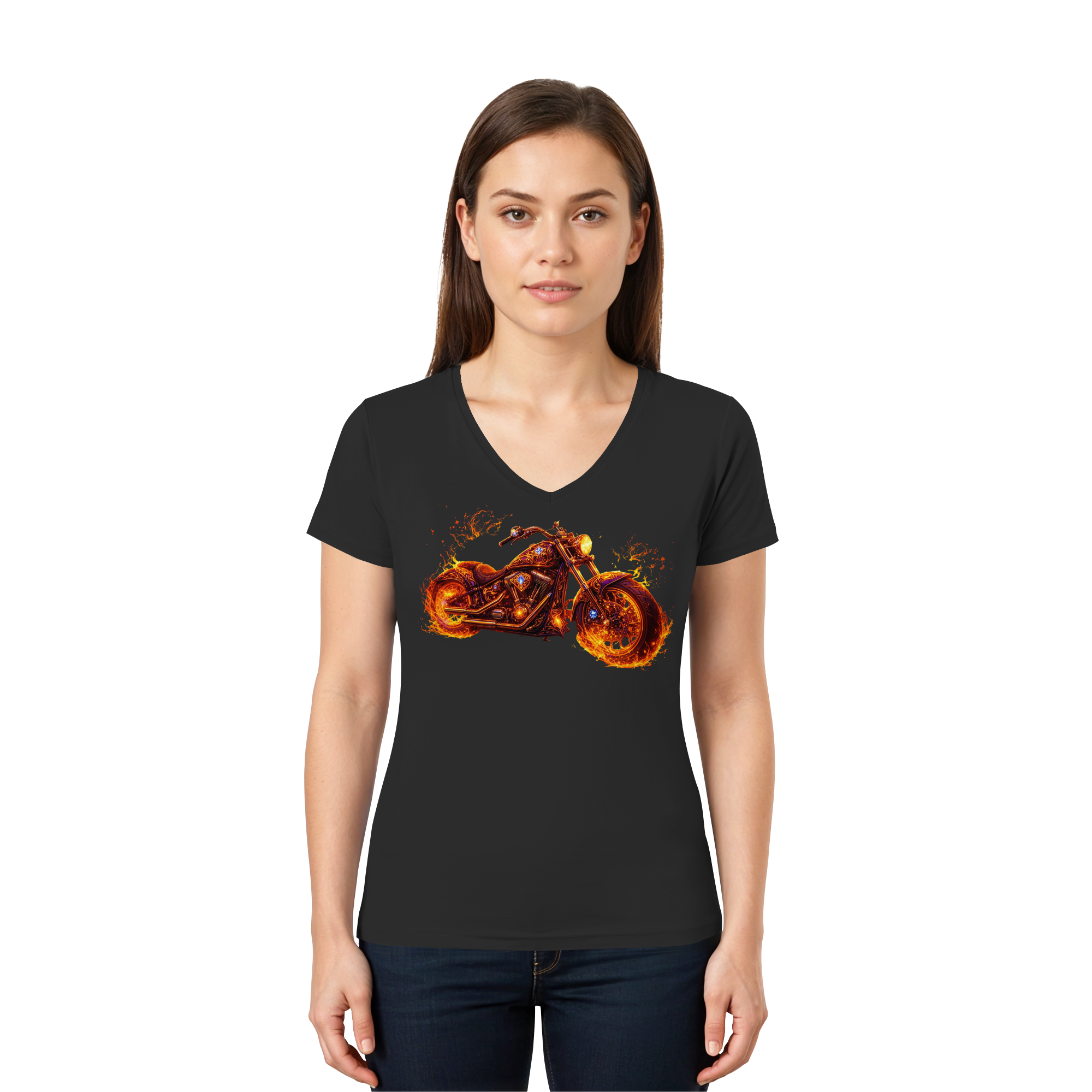 Ladies V-Neck Shirt  -  Purple Flame Rider aus der Luminous Series -