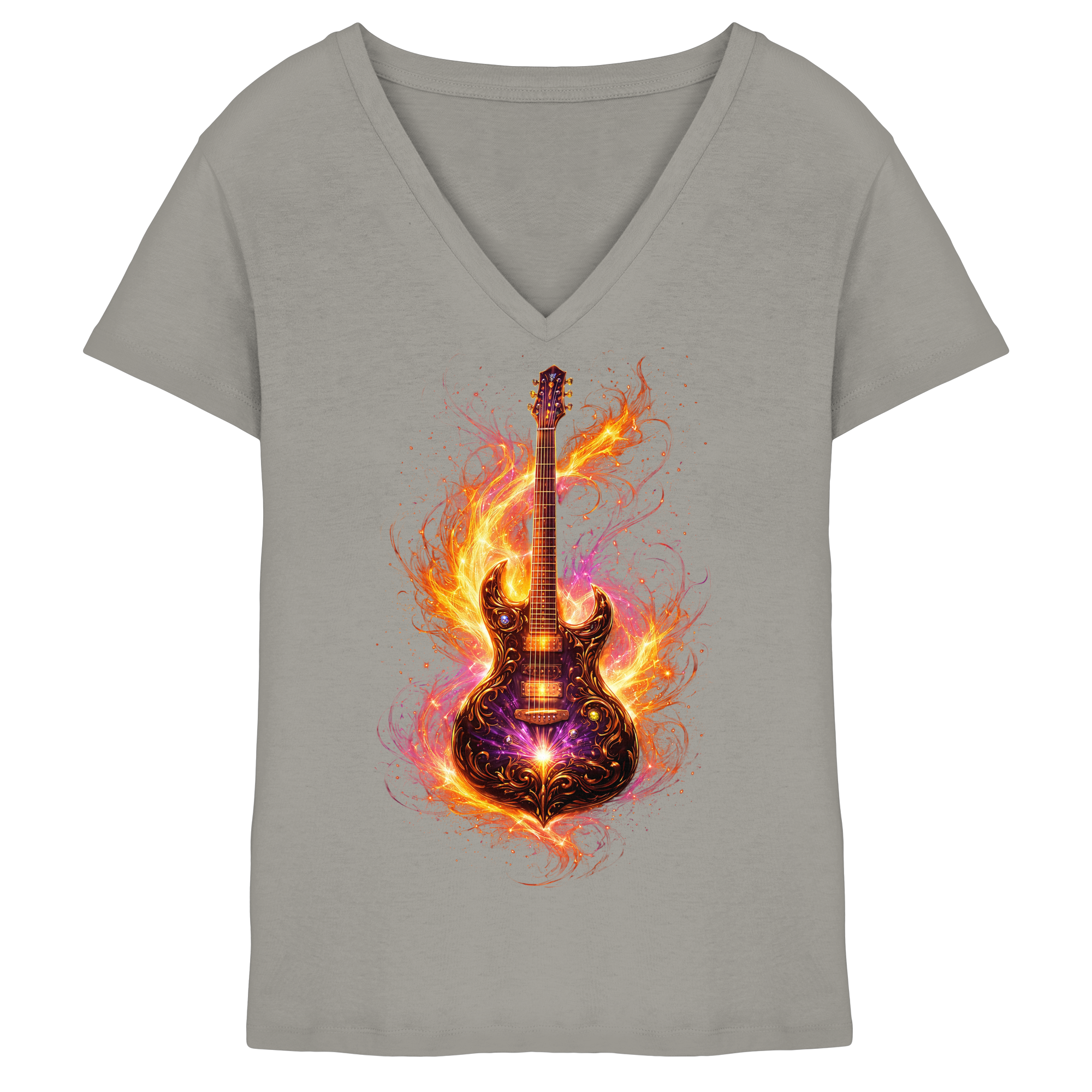 Premium Wear - Ladies V-Neck Shirt  -  Red Electric Guitar – Luminous Series |