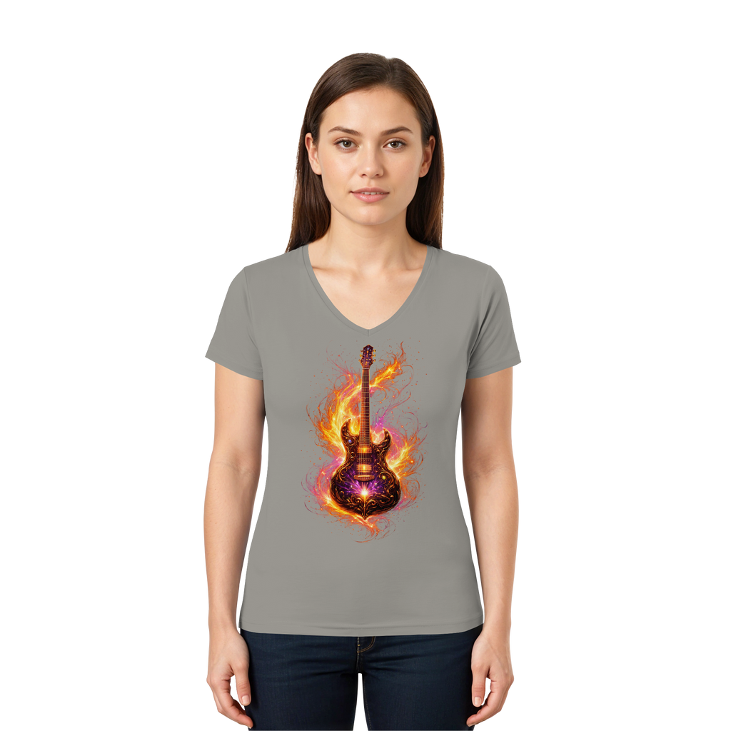 Premium Wear - Ladies V-Neck Shirt  -  Red Electric Guitar – Luminous Series |