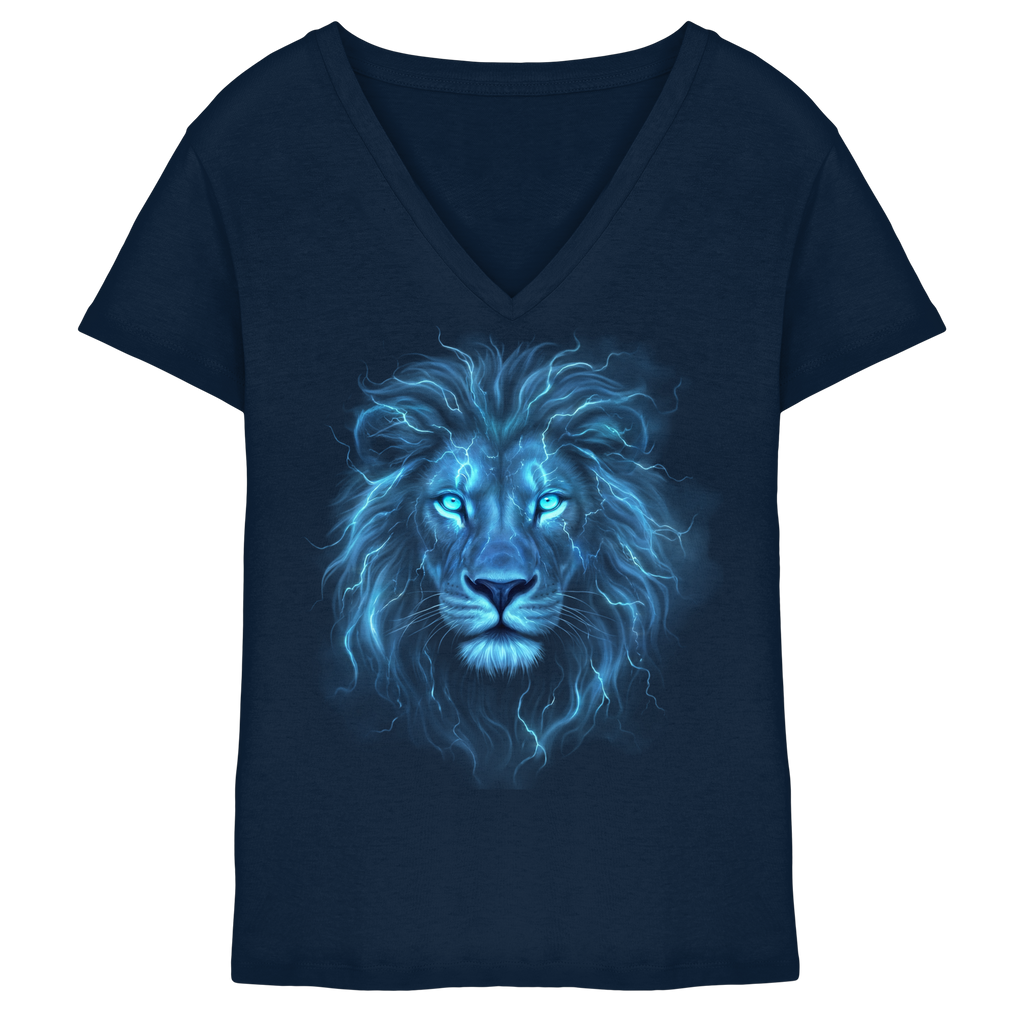 V-Neck T-Shirt „Blue Electric Lion“ - Ladies V-Neck Shirt
