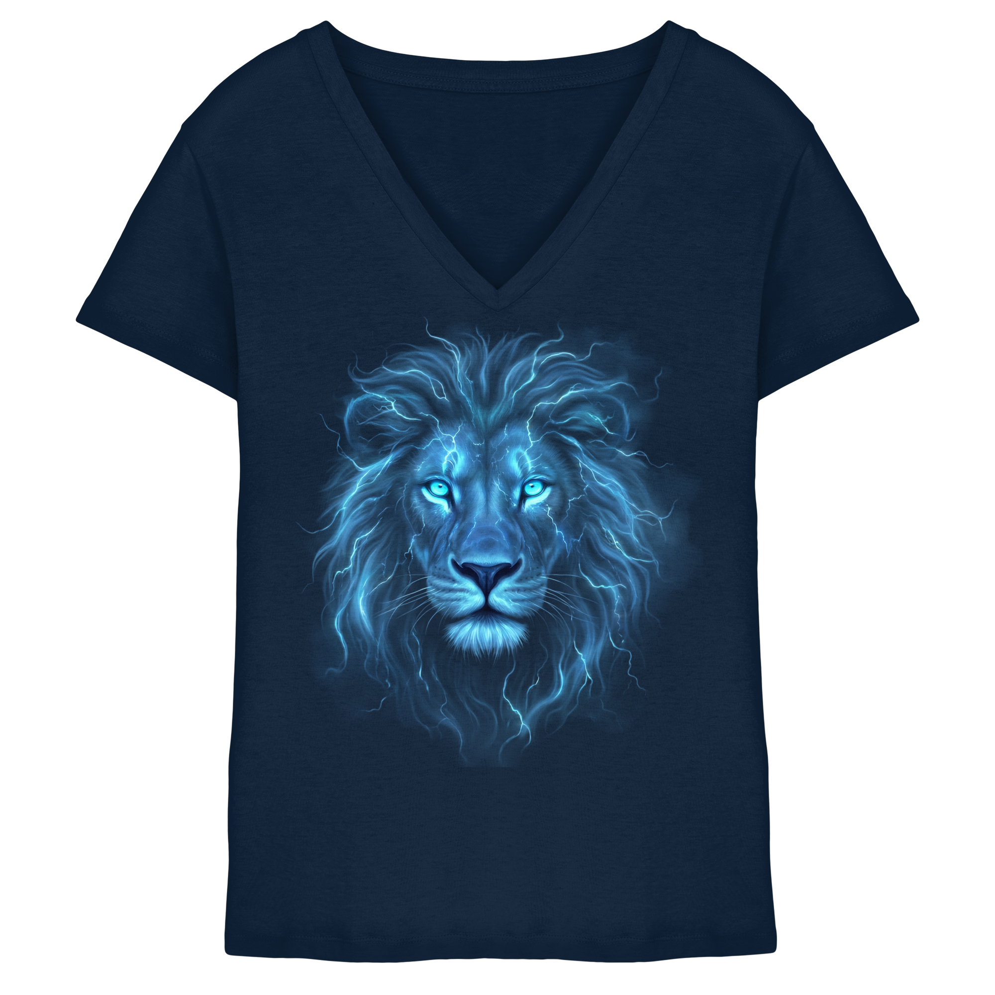 V-Neck T-Shirt „Blue Electric Lion“ - Ladies V-Neck Shirt
