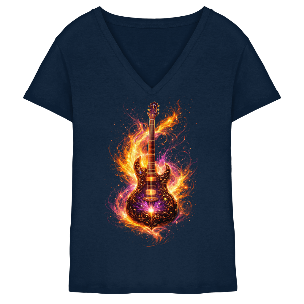 Premium Wear - Ladies V-Neck Shirt  -  Red Electric Guitar – Luminous Series |