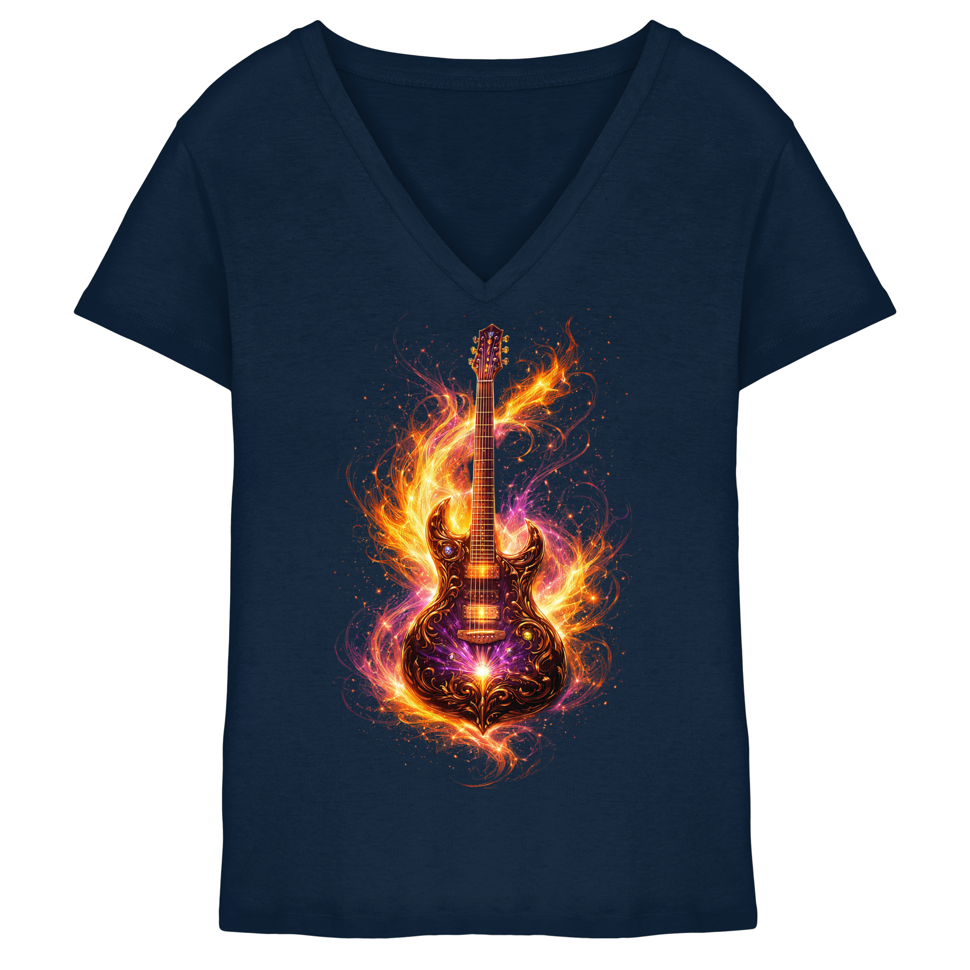 Premium Wear - Ladies V-Neck Shirt  -  Red Electric Guitar – Luminous Series |