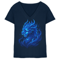 Premium Damen V-Neck T-Shirt „Blue Flamebound Dragon“ - Ladies V-Neck Shirt