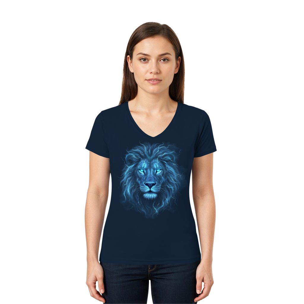 V-Neck T-Shirt „Blue Electric Lion“ - Ladies V-Neck Shirt