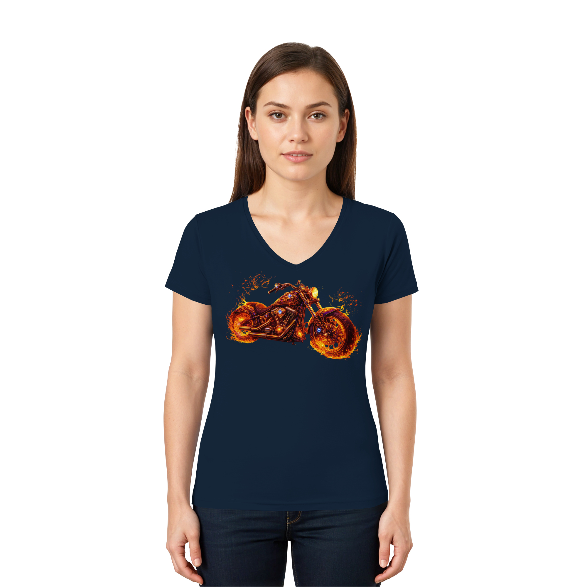 Ladies V-Neck Shirt  -  Purple Flame Rider aus der Luminous Series -