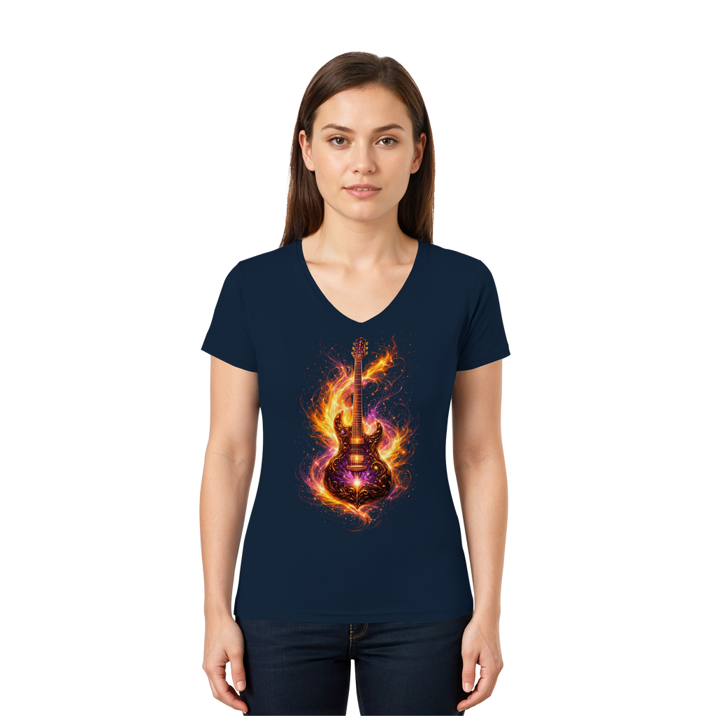 Premium Wear - Ladies V-Neck Shirt  -  Red Electric Guitar – Luminous Series |