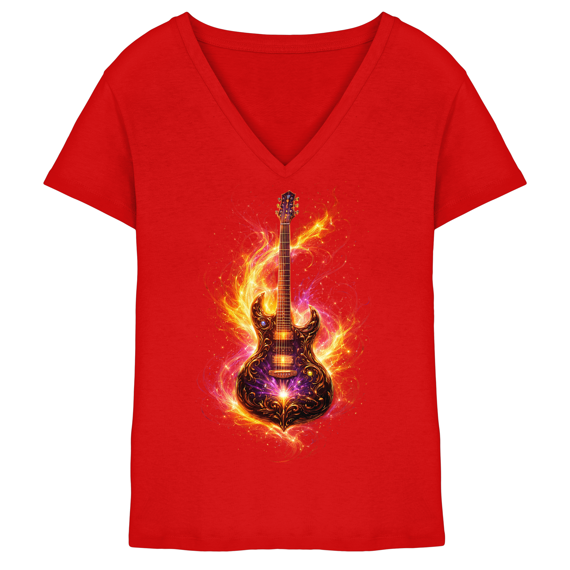 Premium Wear - Ladies V-Neck Shirt  -  Red Electric Guitar – Luminous Series |