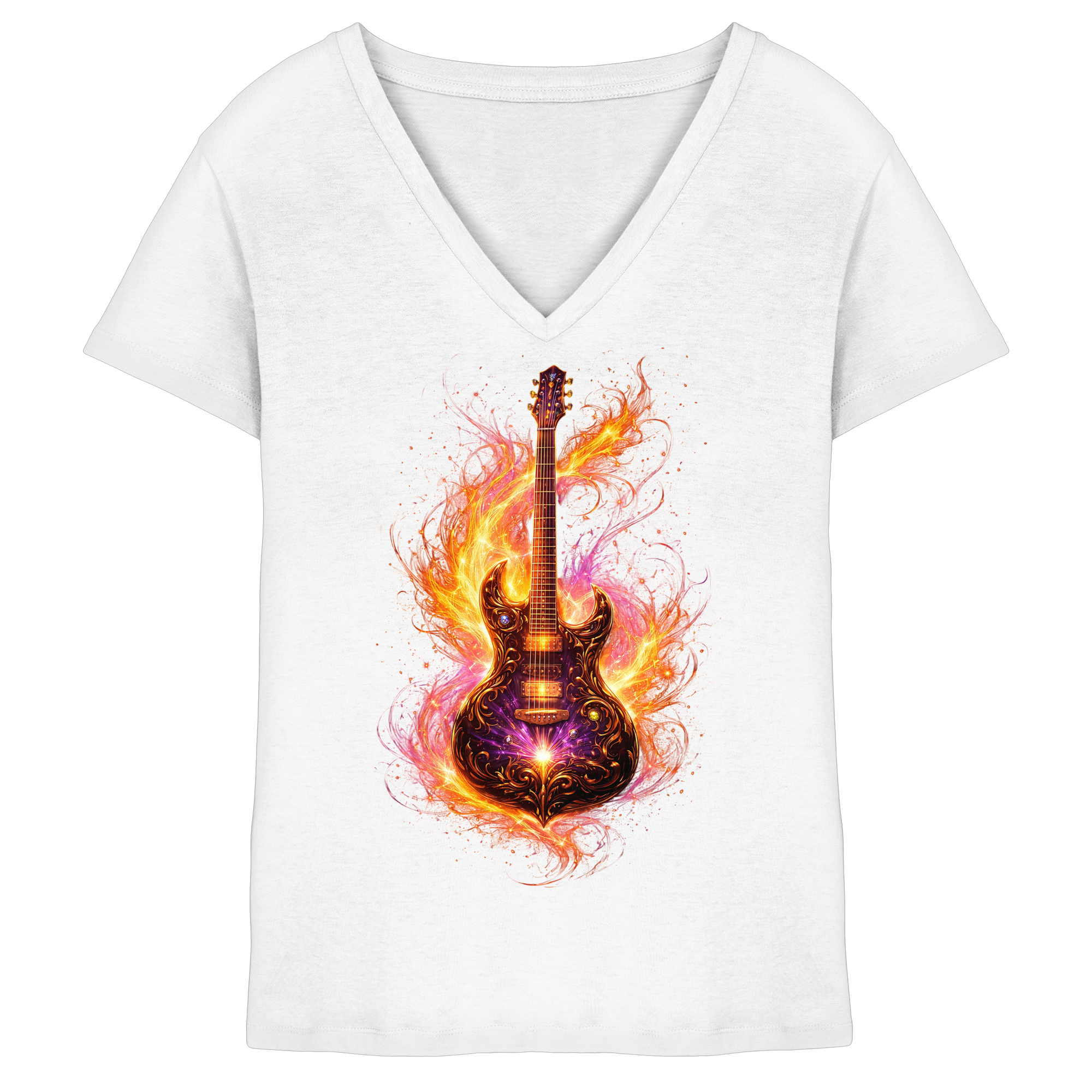 Premium Wear - Ladies V-Neck Shirt  -  Red Electric Guitar – Luminous Series |