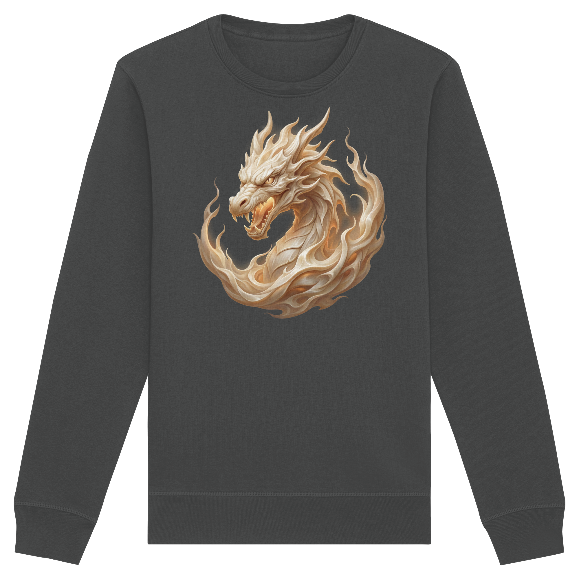 Organic Basic Unisex Sweatshirt – Ivory Flame Dragon | Ivory Spirits Edition | Cinematic Horizons