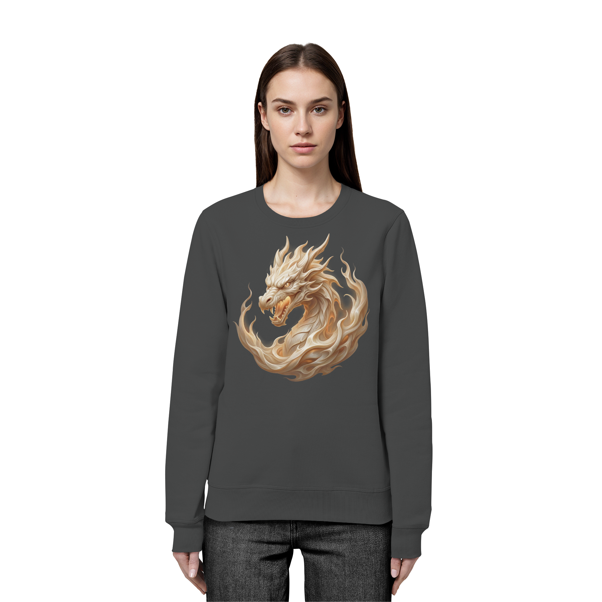 Organic Basic Unisex Sweatshirt – Ivory Flame Dragon | Ivory Spirits Edition | Cinematic Horizons