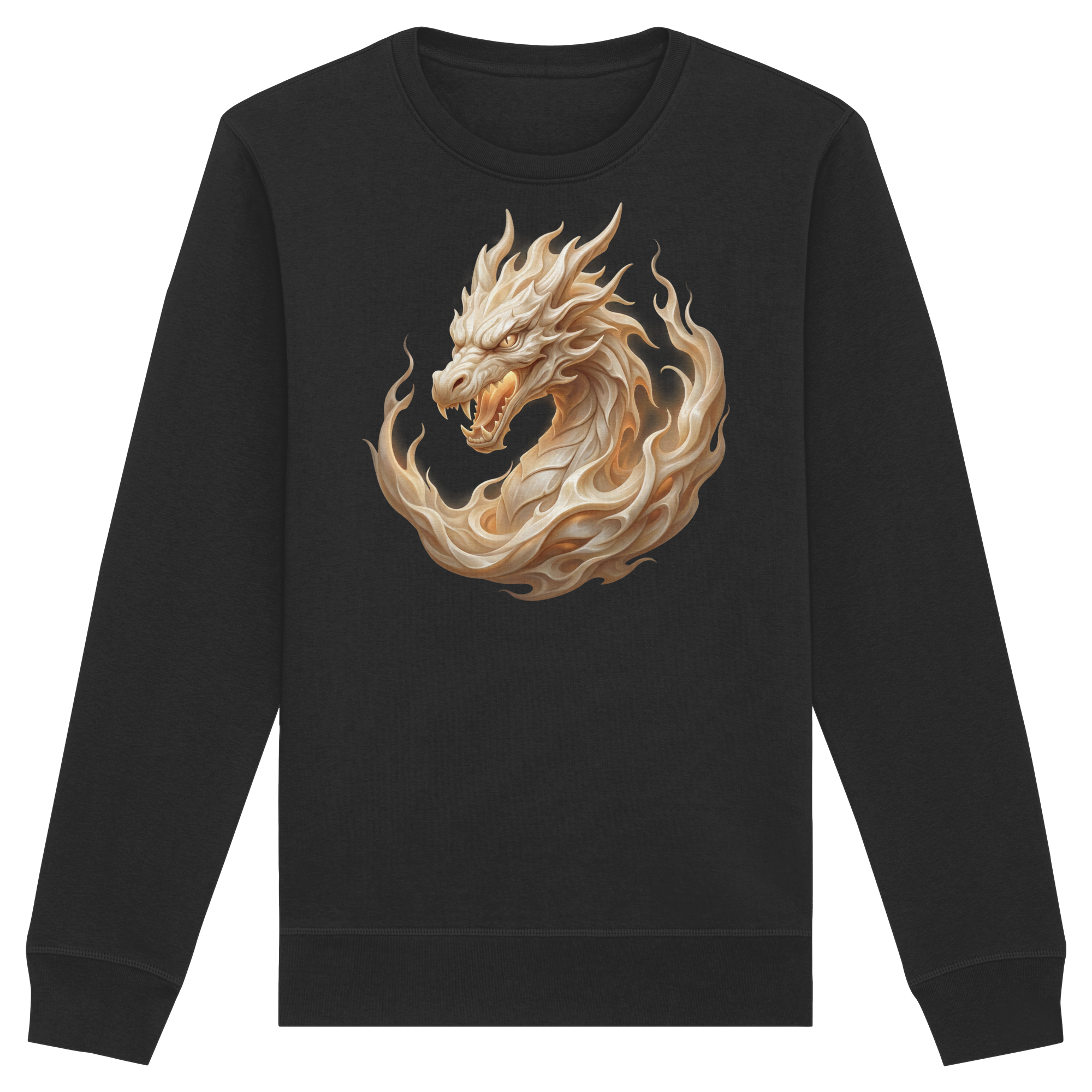 Organic Basic Unisex Sweatshirt – Ivory Flame Dragon | Ivory Spirits Edition | Cinematic Horizons