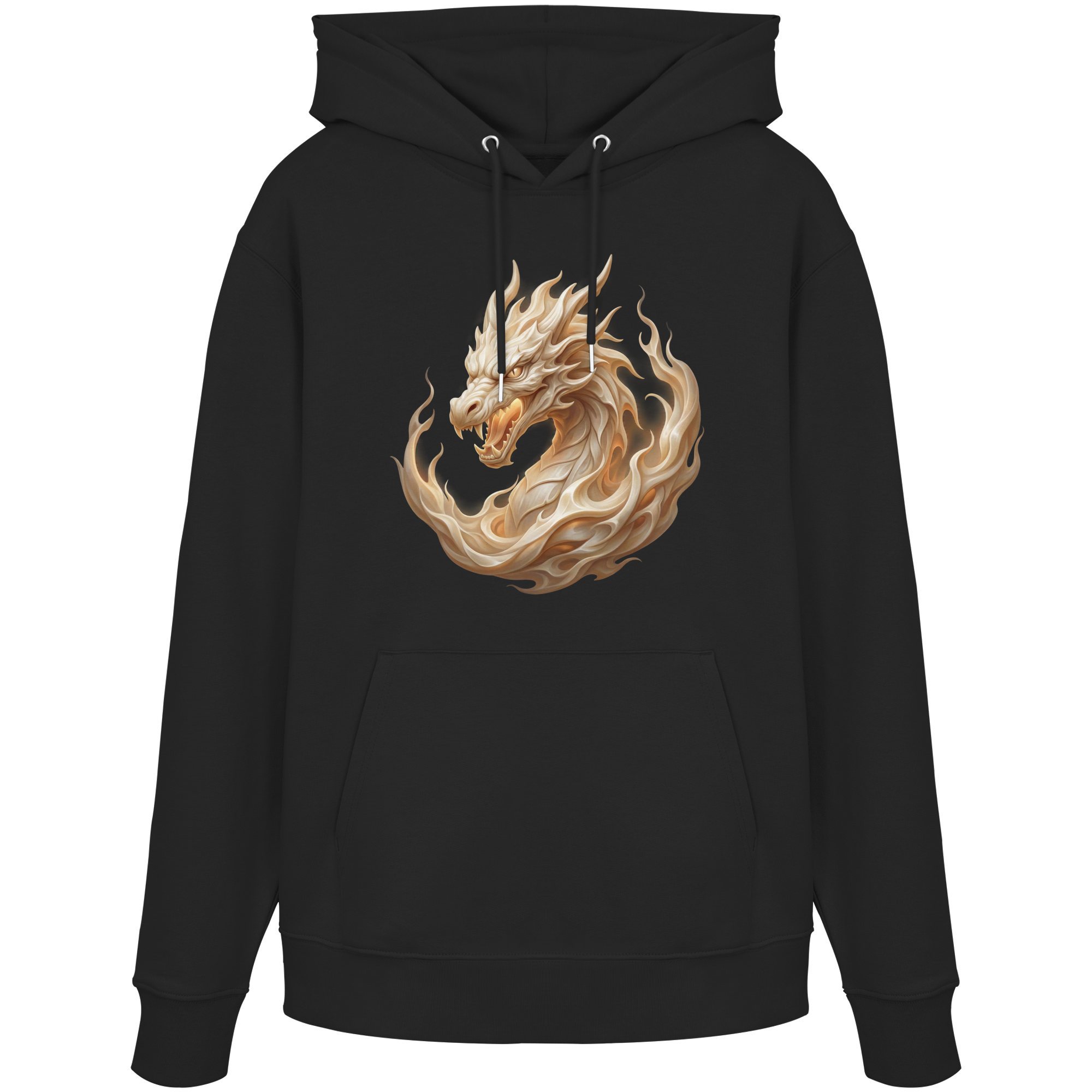 Premium Organic Hoodie - Ivory Flame Dragon – Ivory Edition – Fantasy Drachenmotiv – Hochwertiger Baumwollstoff – Geschenk für Drachenfans | Cinematic Horizons