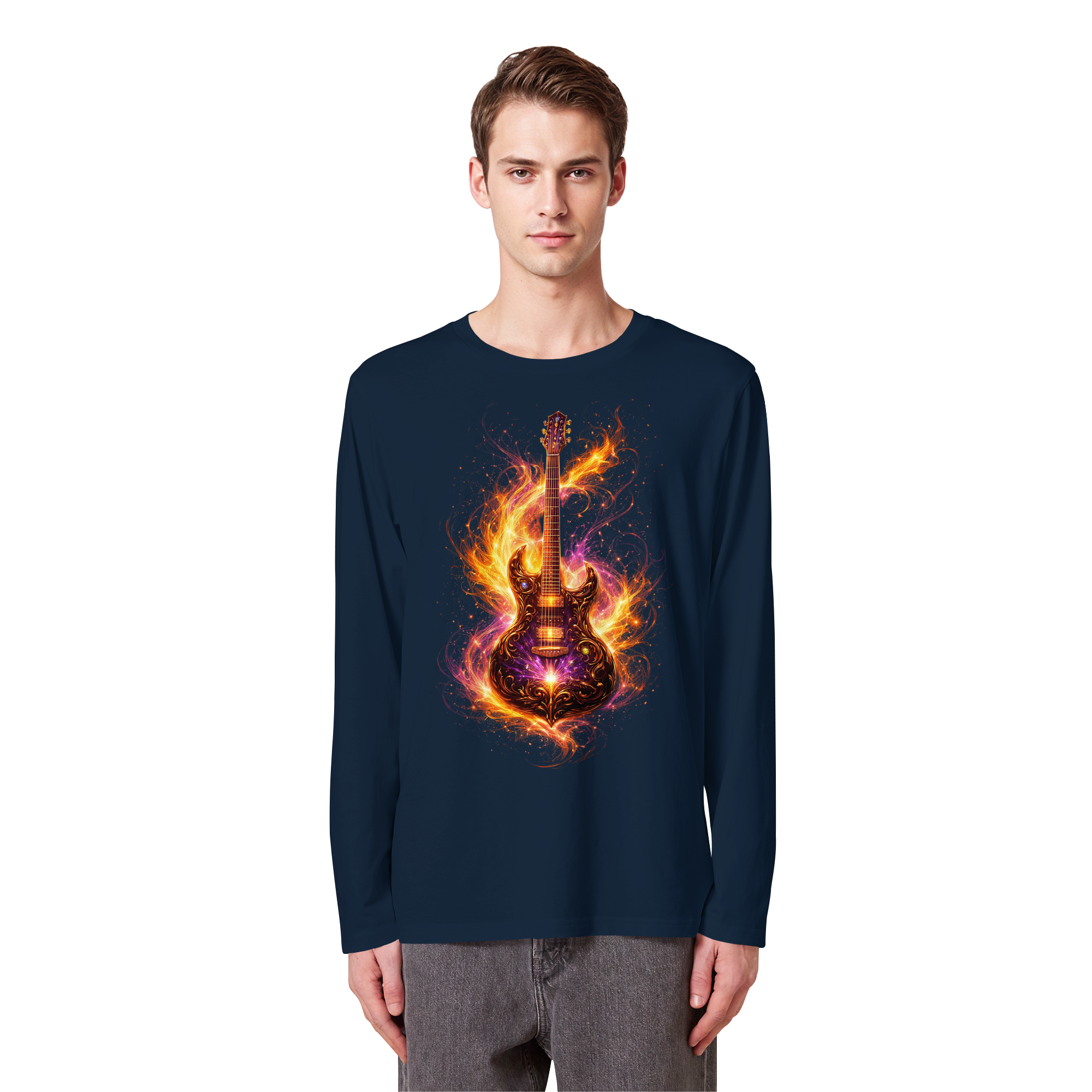 Premium Wear - Organic Longsleeve T-Shirt  -  Red Electric Guitar – Luminous Series |