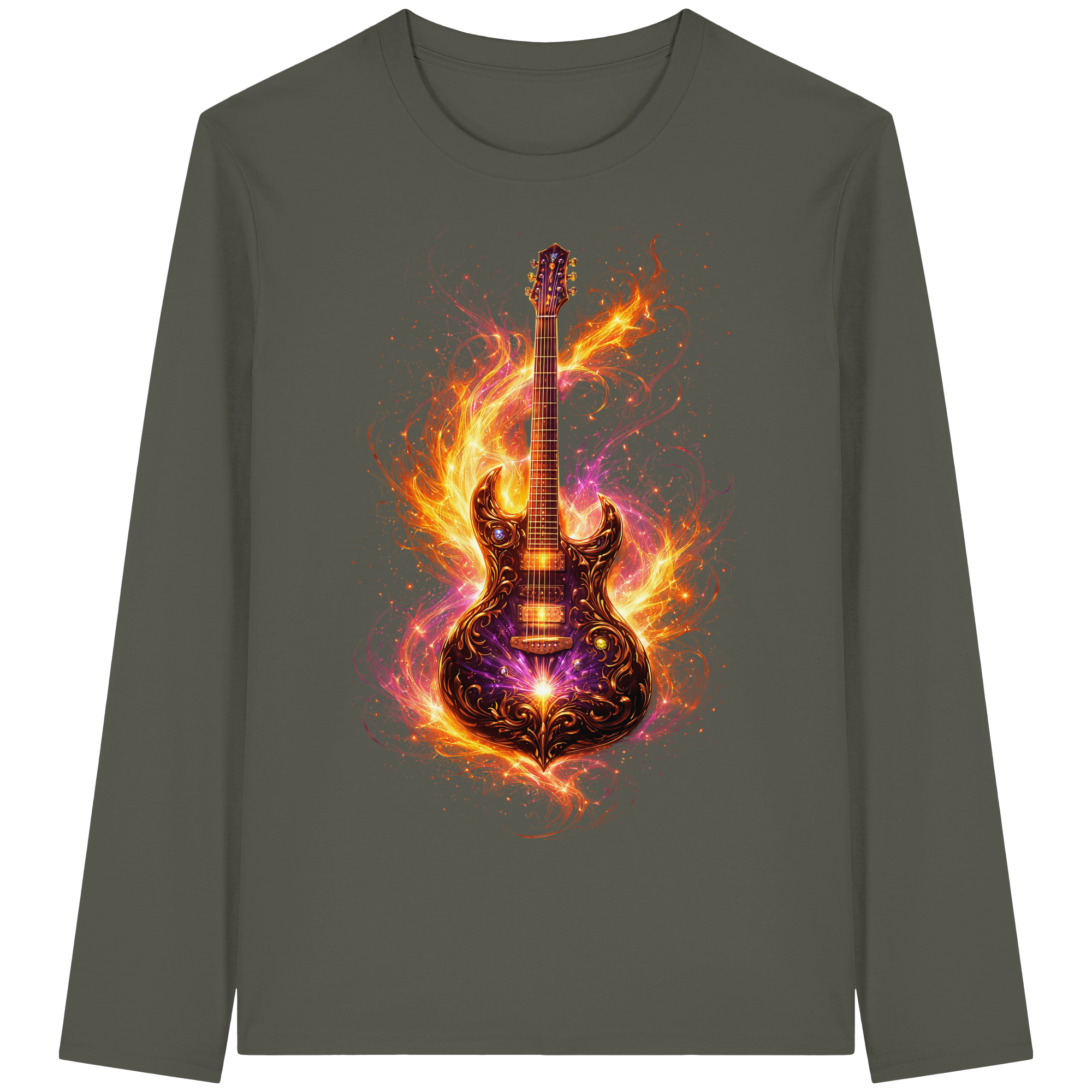 Premium Wear - Organic Longsleeve T-Shirt  -  Red Electric Guitar – Luminous Series |