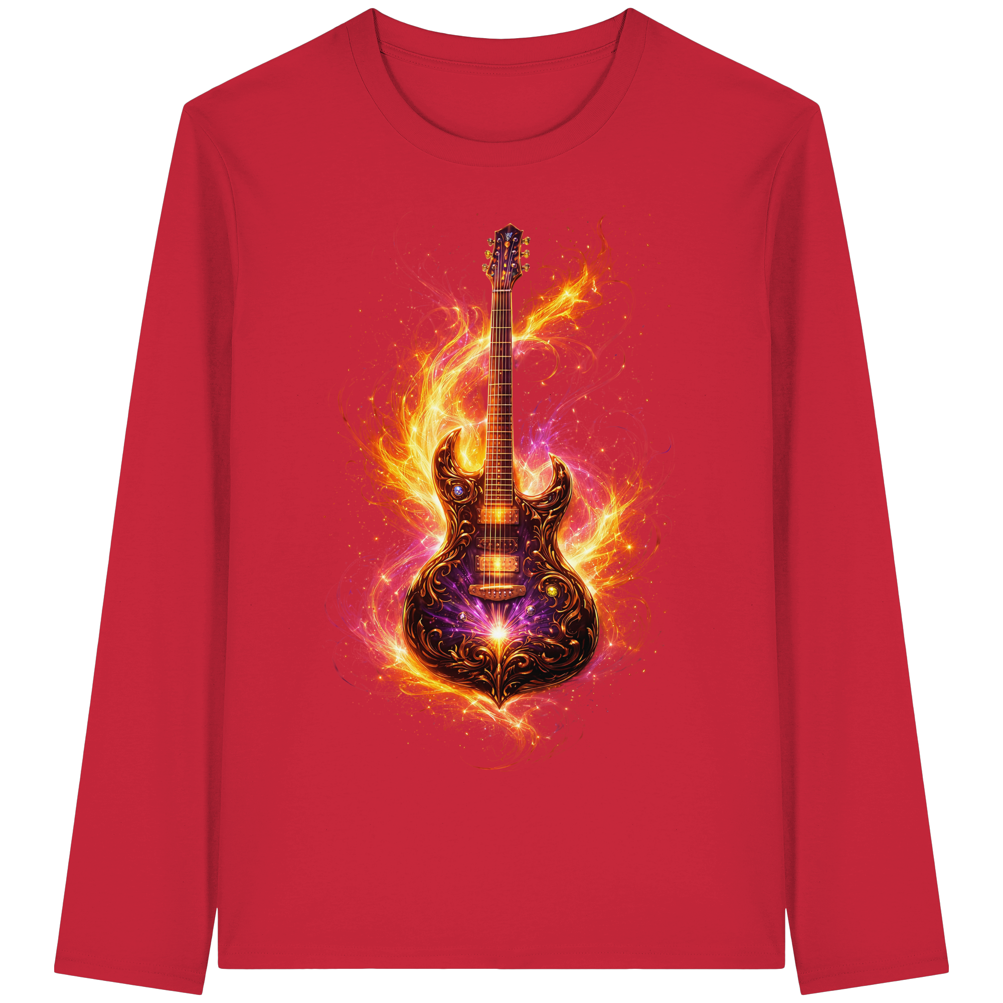 Premium Wear - Organic Longsleeve T-Shirt  -  Red Electric Guitar – Luminous Series |