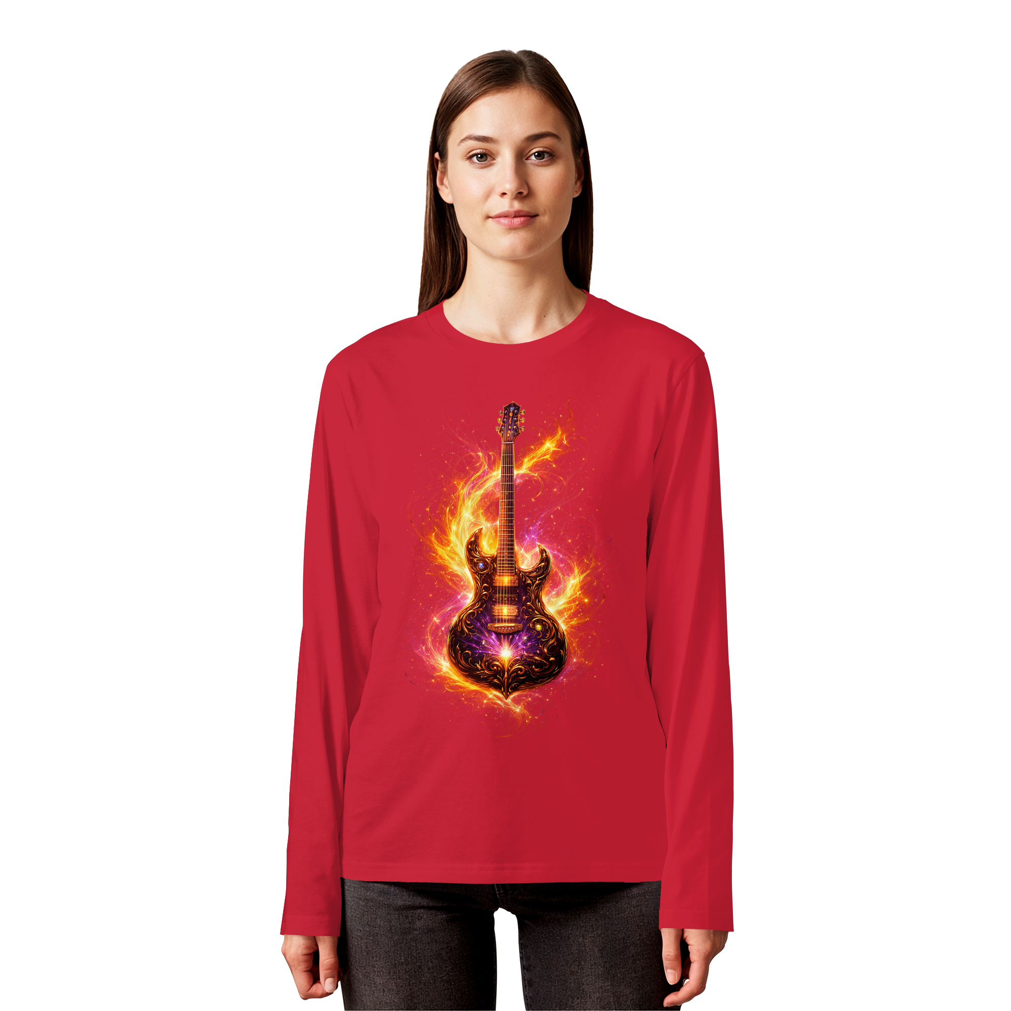 Premium Wear - Organic Longsleeve T-Shirt  -  Red Electric Guitar – Luminous Series |