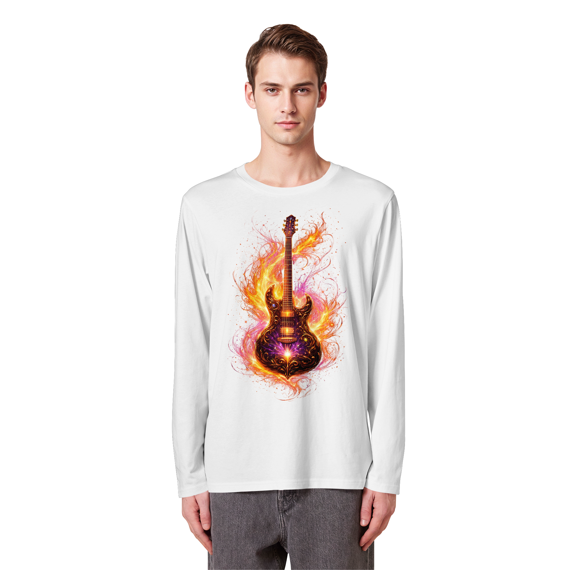 Premium Wear - Organic Longsleeve T-Shirt  -  Red Electric Guitar – Luminous Series |